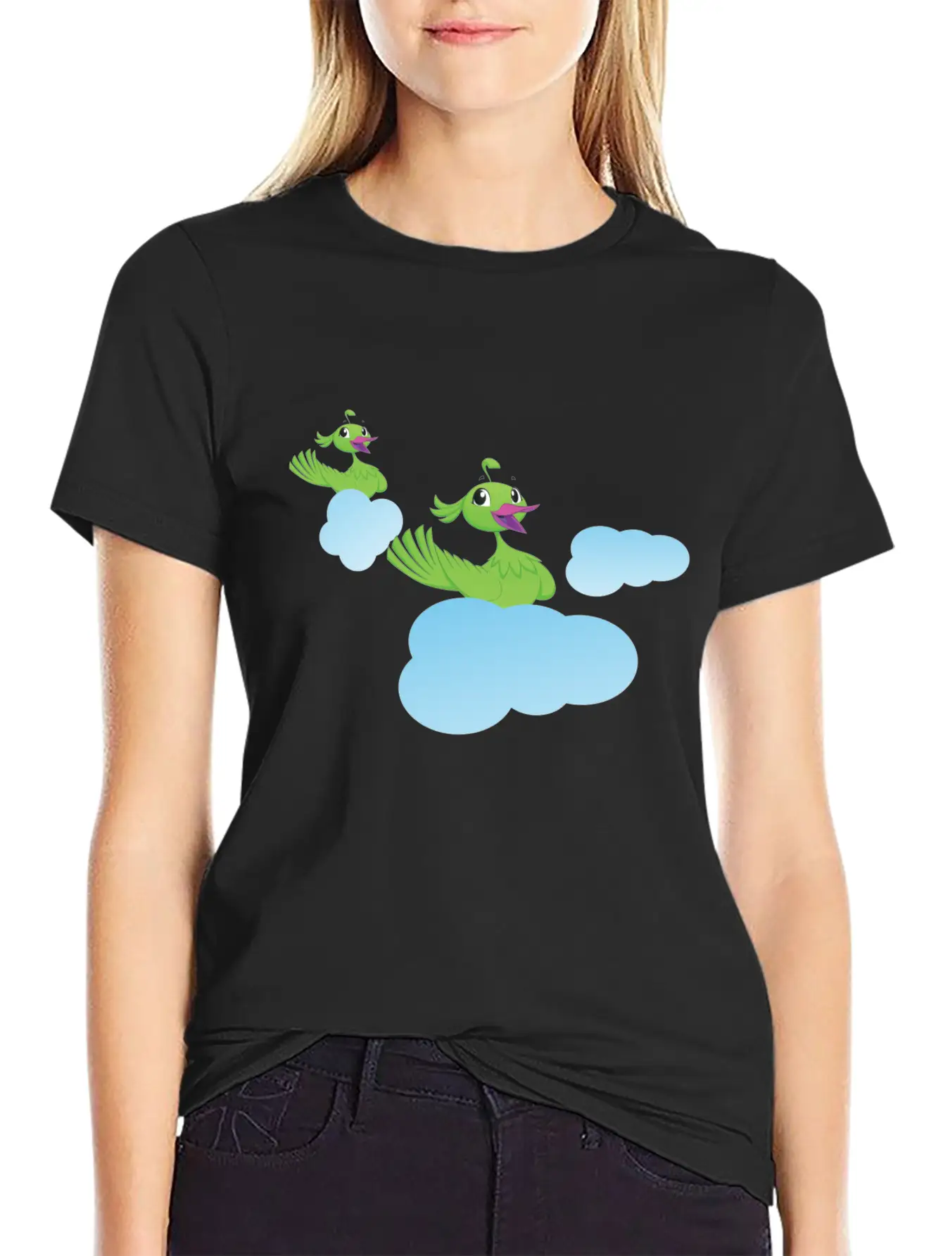 Birds On Clouds Animal Air Breathable Soft Cotton T-Shirt – Timeless Casual Look