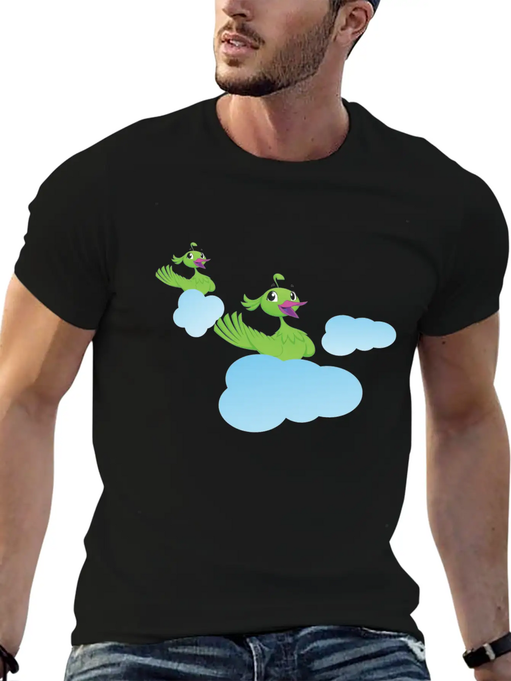 Birds On Clouds Animal Air Breathable Soft Cotton T-Shirt – Timeless Casual Look