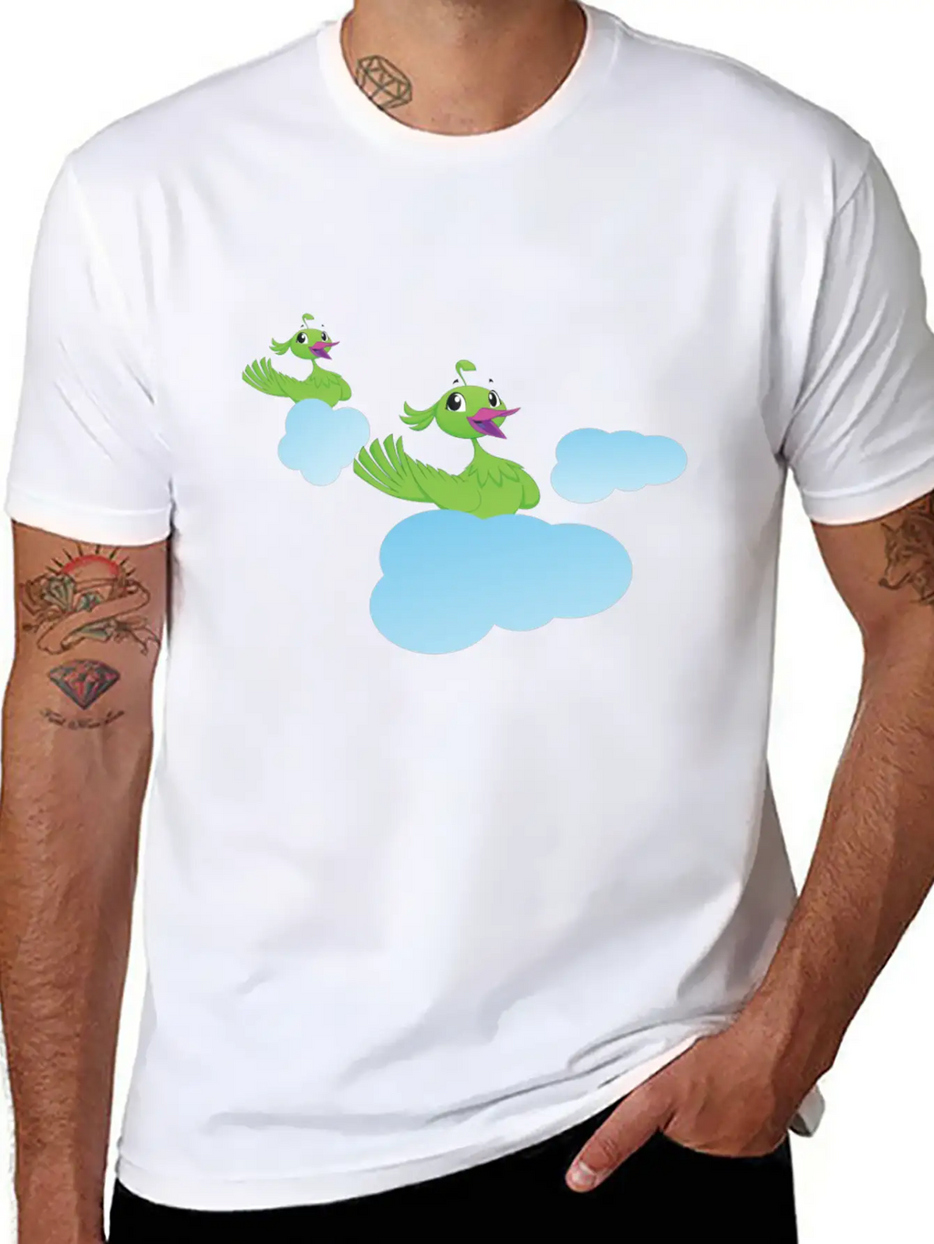 Birds On Clouds Animal Air Breathable Soft Cotton T-Shirt – Timeless Casual Look
