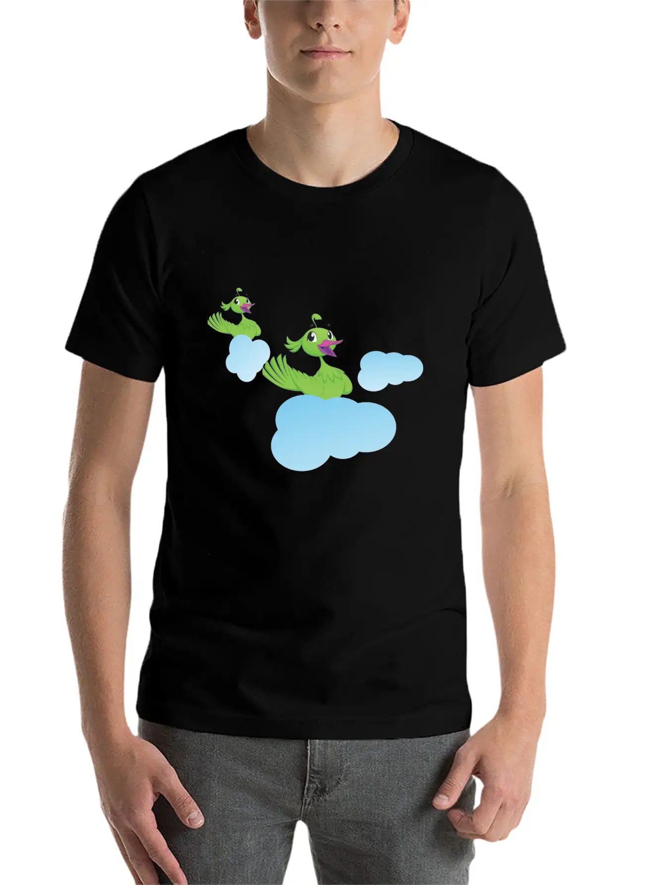 Birds On Clouds Animal Air Breathable Soft Cotton T-Shirt – Timeless Casual Look