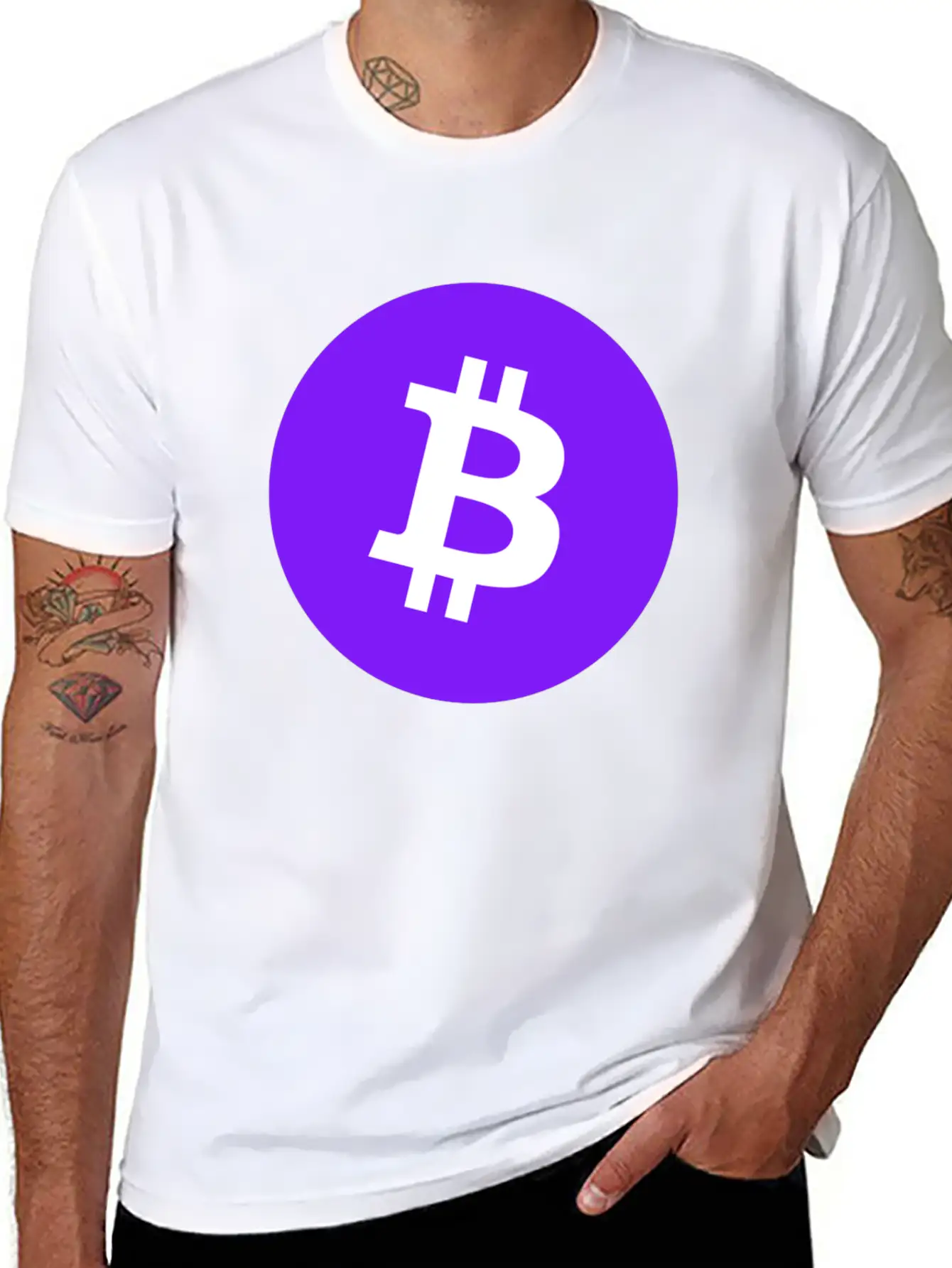 Bitcoin Logo Purple/ Violett BTC Crypto Design Timeless Short Sleeve Tee – Comfy And Minimalist Design