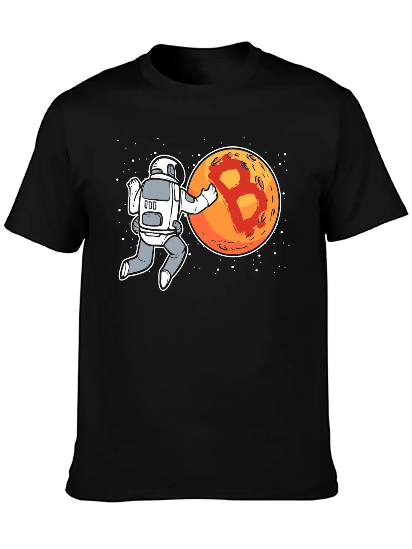 Bitcoin To The Moon Astronaut Funny Crypto Stylish Everyday T-Shirt – Unisex Basic Cotton Tee