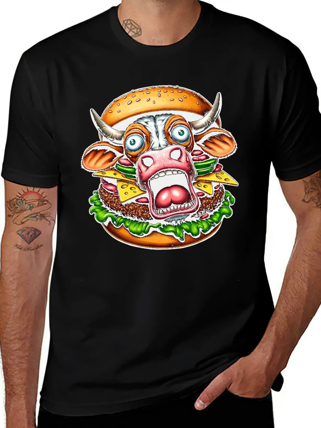Bizarre Halloween Burger Screaming Cow Horror Unisex Casual T-Shirt – Clean Design For Daily Comfort