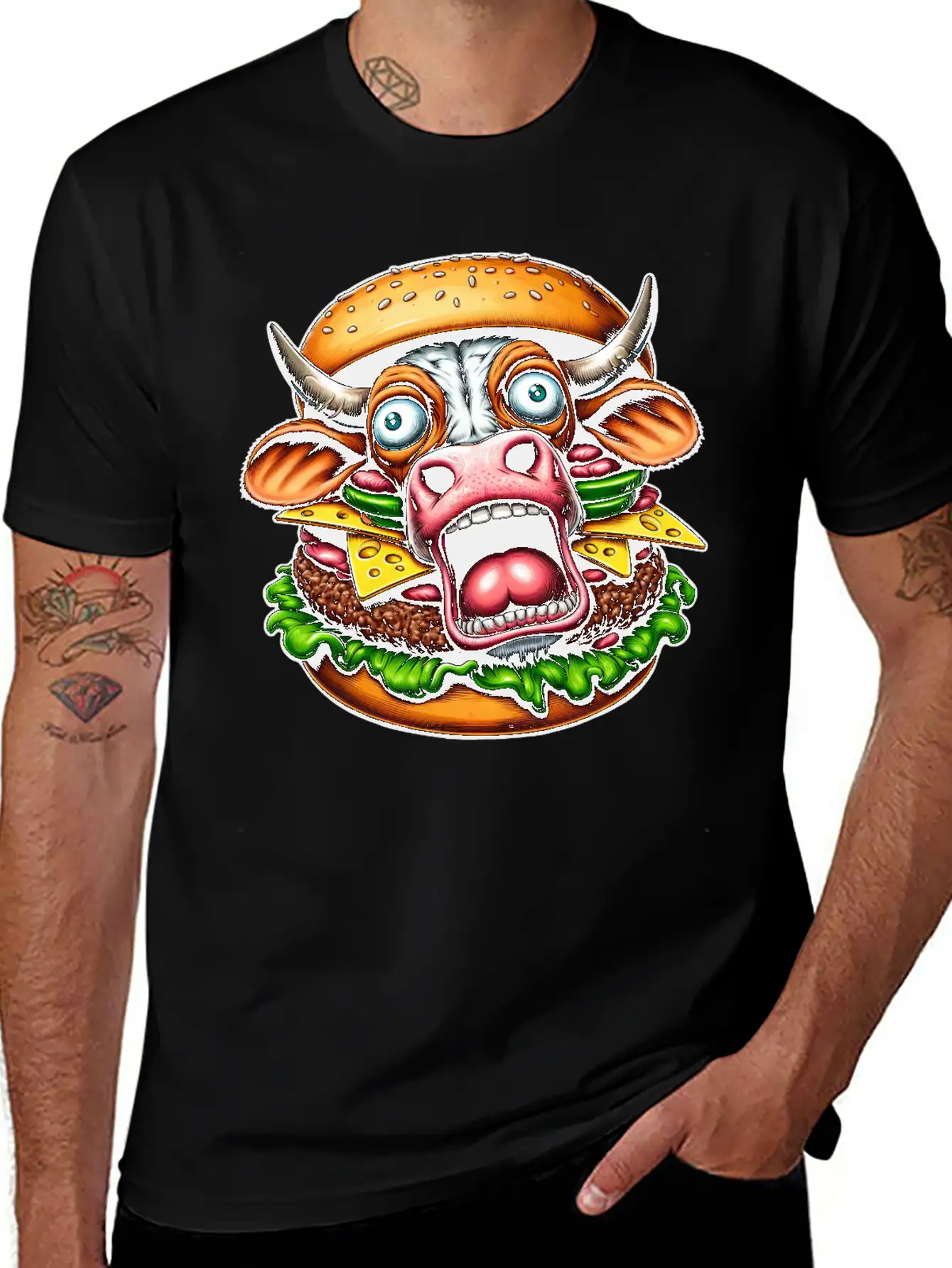 Bizarre Halloween Burger Screaming Cow Horror Unisex Casual T-Shirt – Clean Design For Daily Comfort