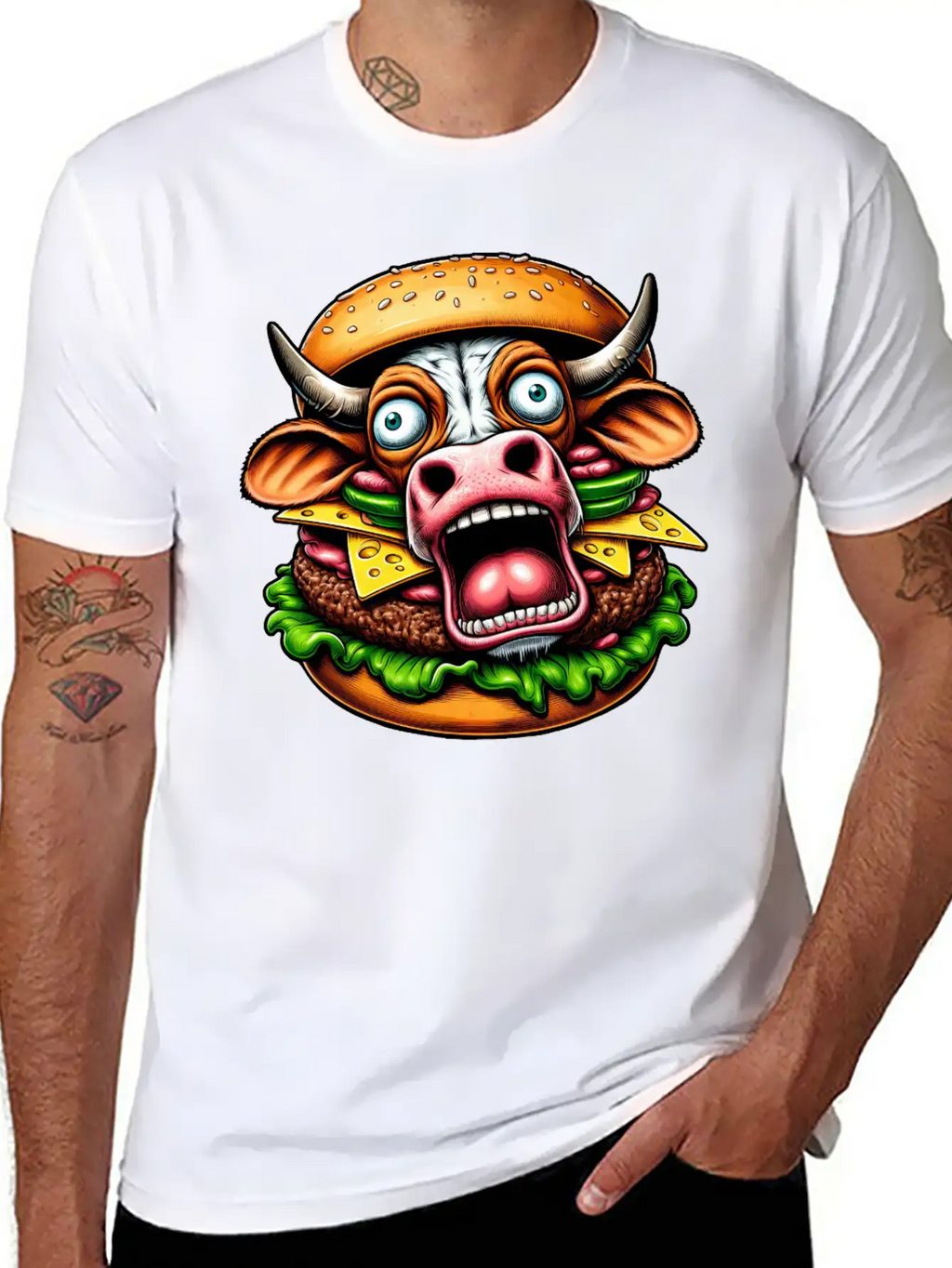 Bizarre Halloween Burger Screaming Cow Horror Unisex Casual T-Shirt – Clean Design For Daily Comfort