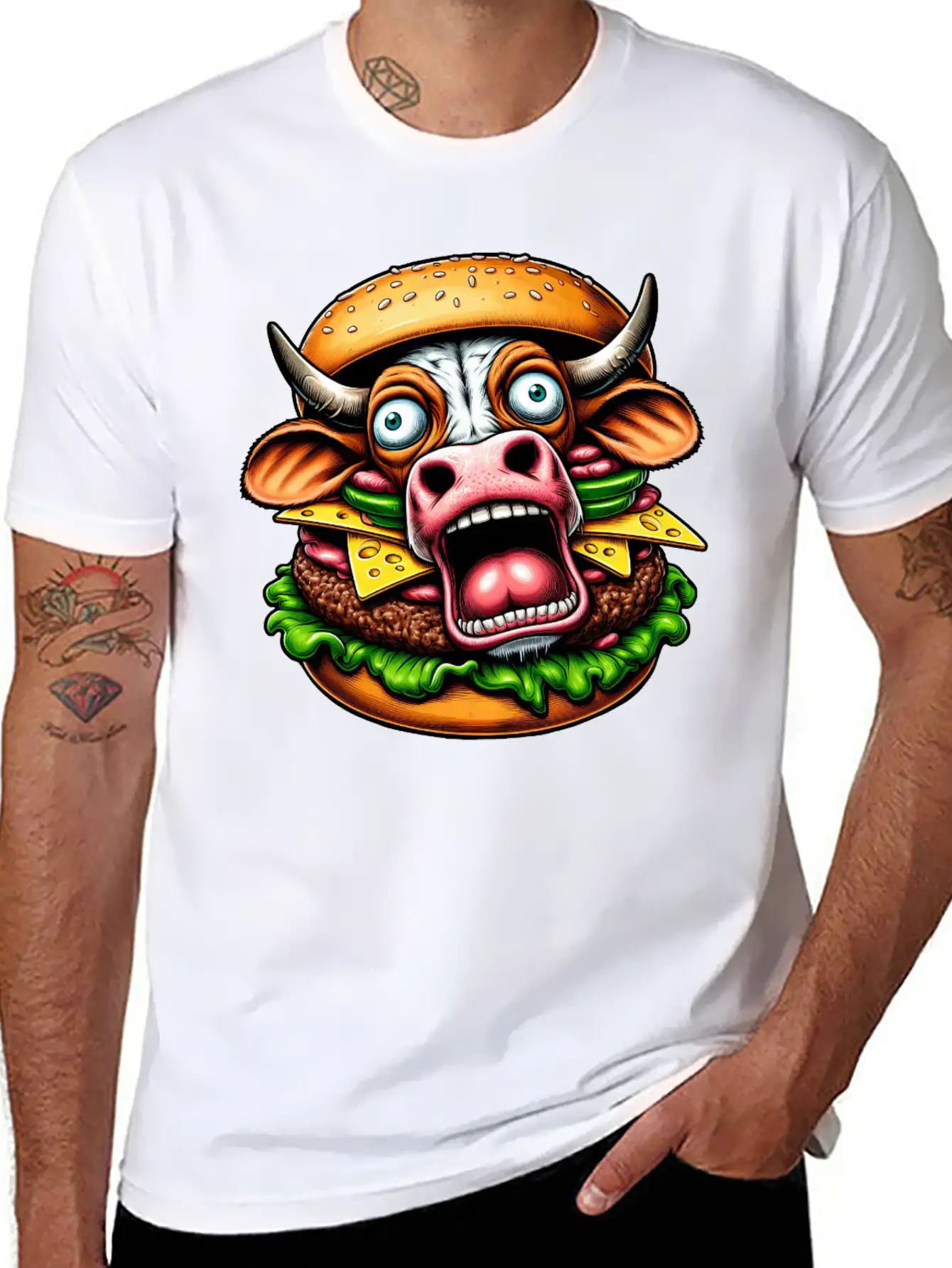 Bizarre Halloween Burger Screaming Cow Horror Unisex Casual T-Shirt – Clean Design For Daily Comfort