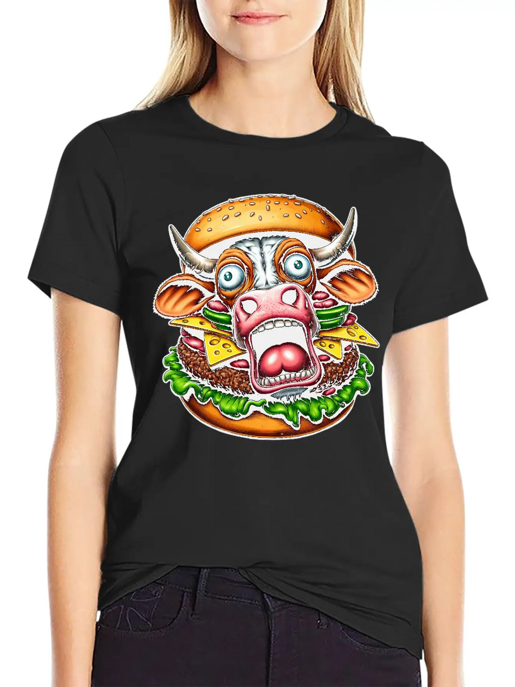Bizarre Halloween Burger Screaming Cow Horror Unisex Casual T-Shirt – Clean Design For Daily Comfort
