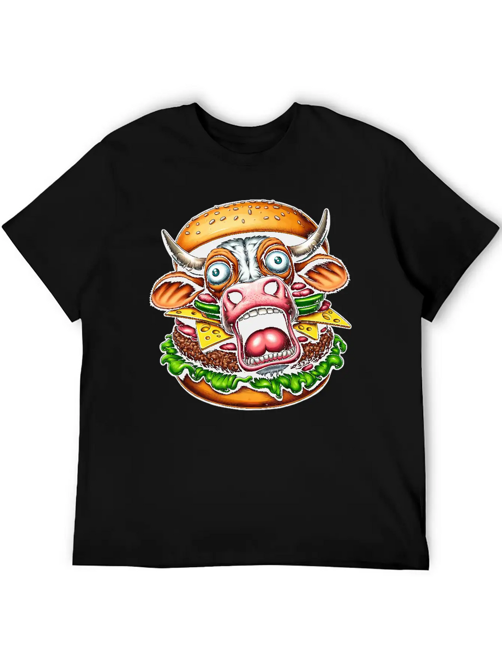 Bizarre Halloween Burger Screaming Cow Horror Unisex Casual T-Shirt – Clean Design For Daily Comfort