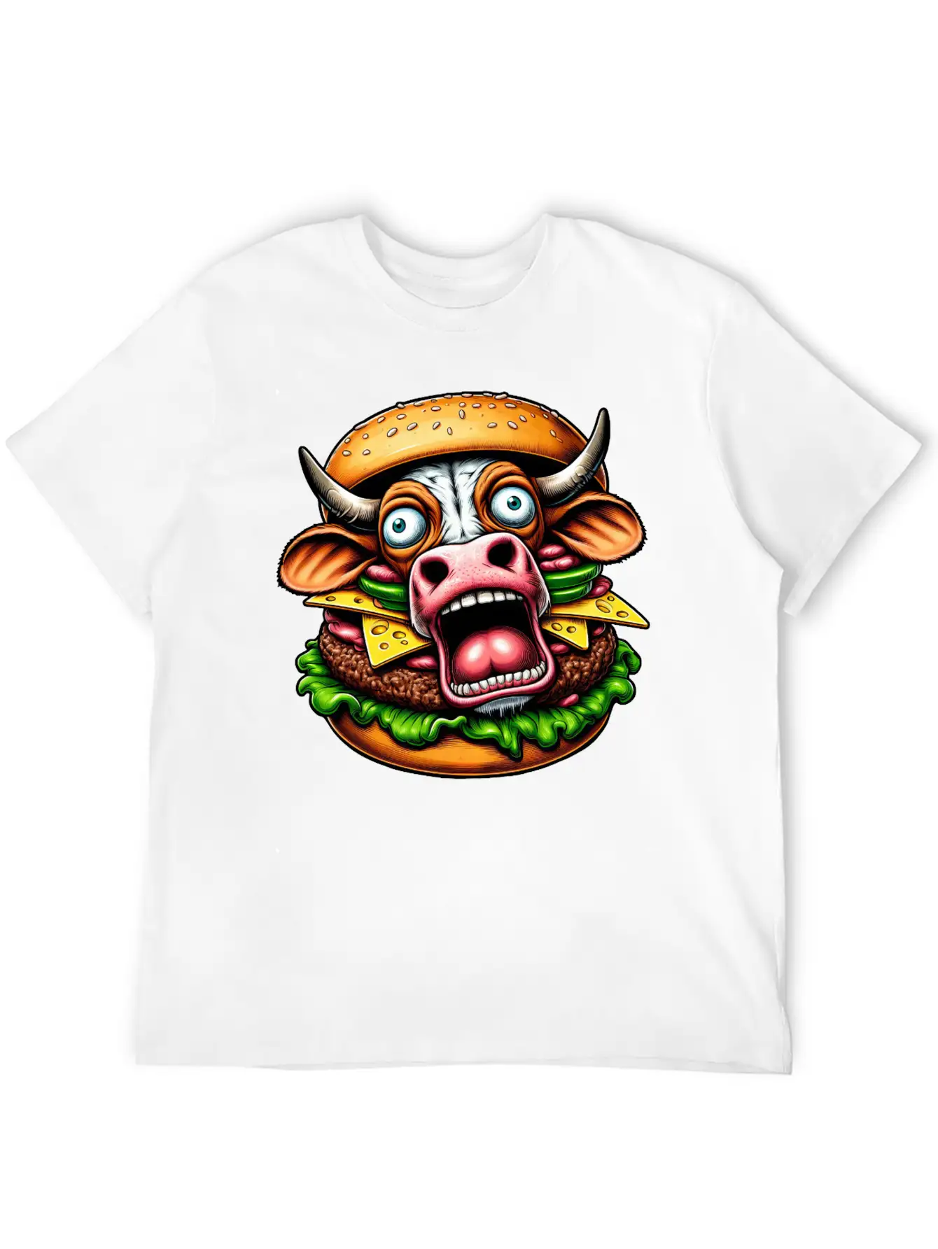 Bizarre Halloween Burger Screaming Cow Horror Unisex Casual T-Shirt – Clean Design For Daily Comfort