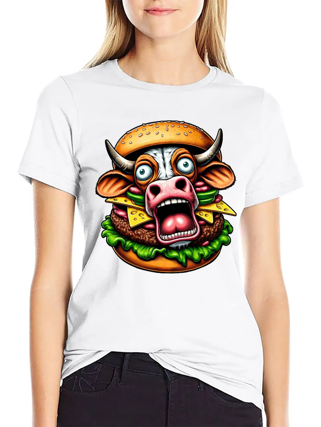 Bizarre Halloween Burger Screaming Cow Horror Unisex Casual T-Shirt – Clean Design For Daily Comfort
