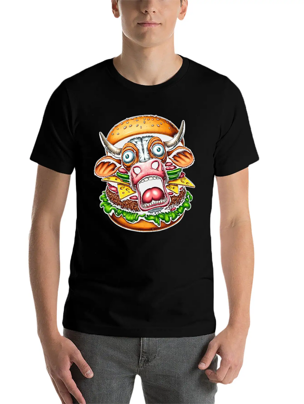 Bizarre Halloween Burger Screaming Cow Horror Unisex Casual T-Shirt – Clean Design For Daily Comfort