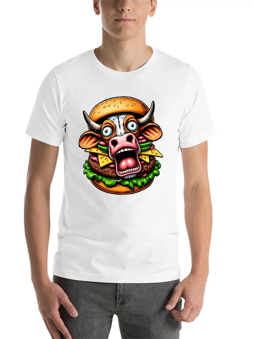 Bizarre Halloween Burger Screaming Cow Horror Unisex Casual T-Shirt – Clean Design For Daily Comfort