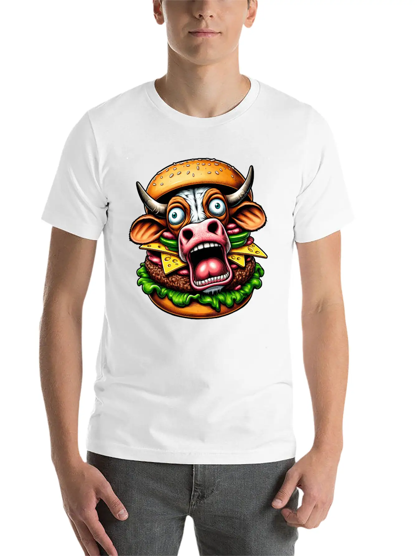 Bizarre Halloween Burger Screaming Cow Horror Unisex Casual T-Shirt – Clean Design For Daily Comfort