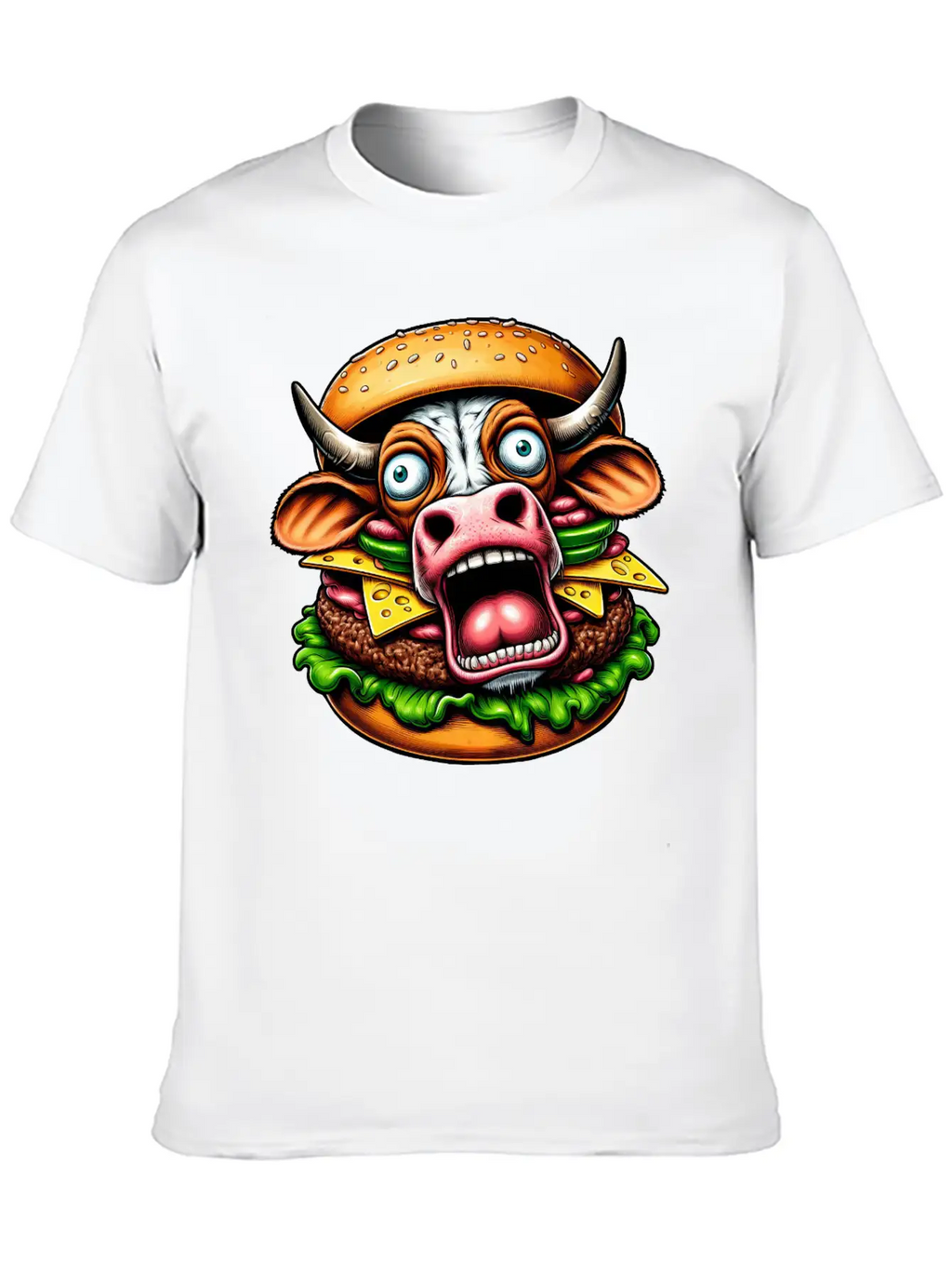 Bizarre Halloween Burger Screaming Cow Horror Unisex Casual T-Shirt – Clean Design For Daily Comfort