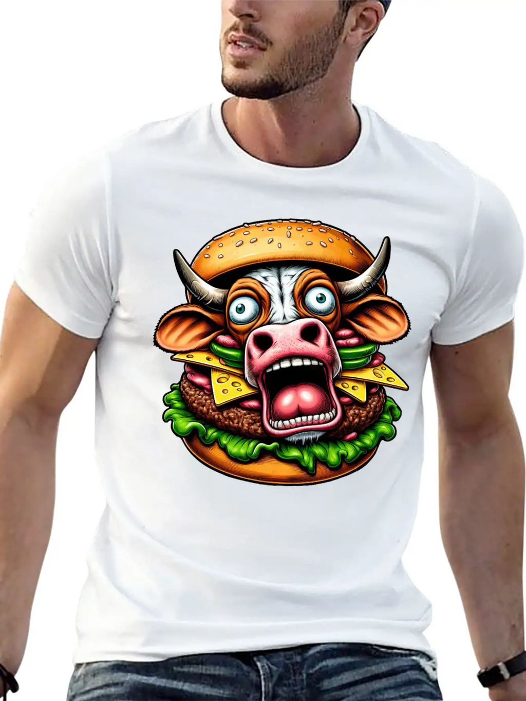 Bizarre Halloween Burger Screaming Cow Horror Unisex Casual T-Shirt – Clean Design For Daily Comfort
