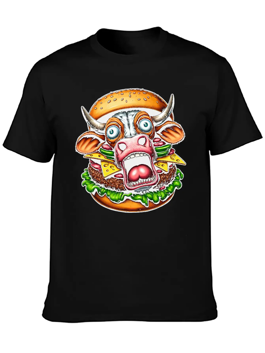Bizarre Halloween Burger Screaming Cow Horror Unisex Casual T-Shirt – Clean Design For Daily Comfort