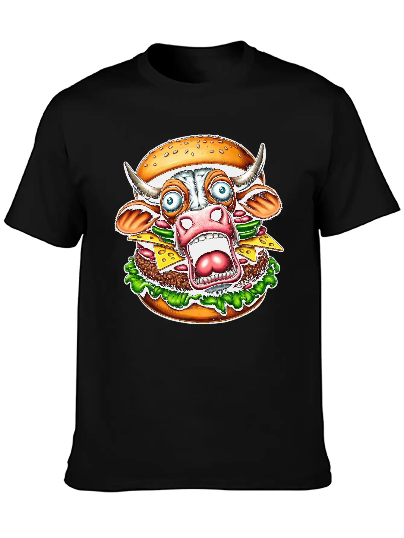 Bizarre Halloween Burger Screaming Cow Horror Unisex Casual T-Shirt – Clean Design For Daily Comfort