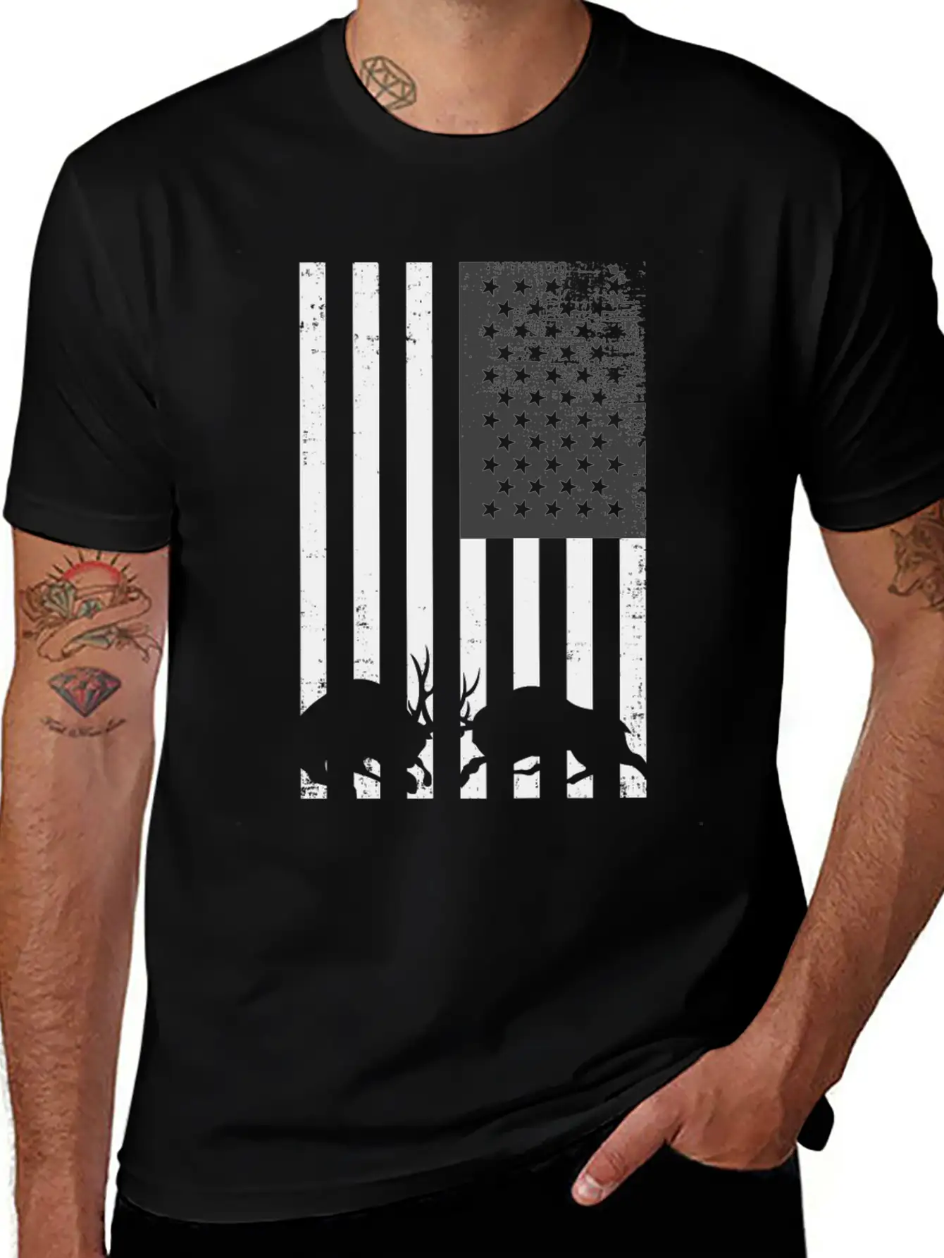 Black And White American Deer Hunting Shirt Classic Cotton Tee – Unisex Comfort For Any Season