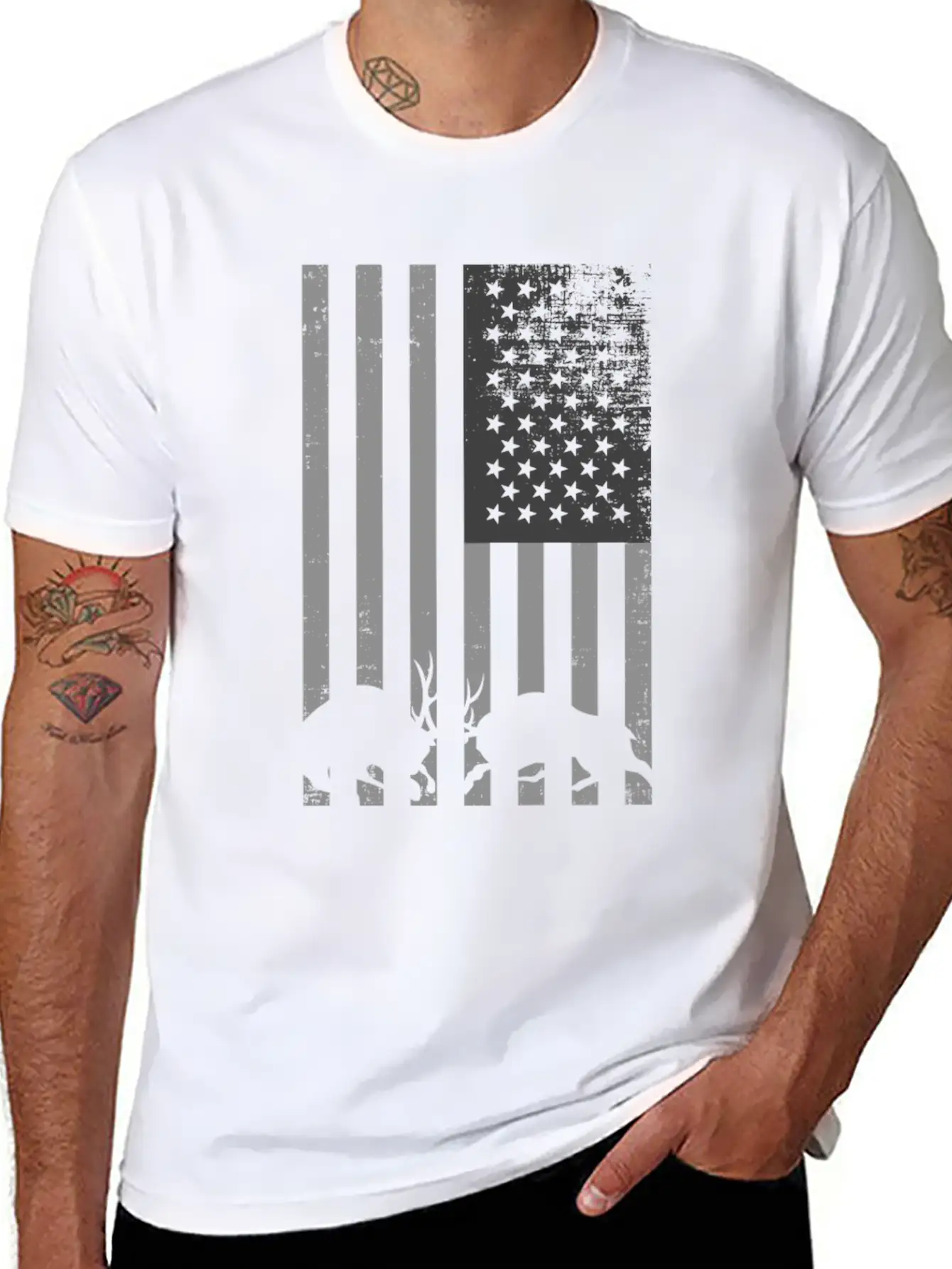 Black And White American Deer Hunting Shirt Classic Cotton Tee – Unisex Comfort For Any Season