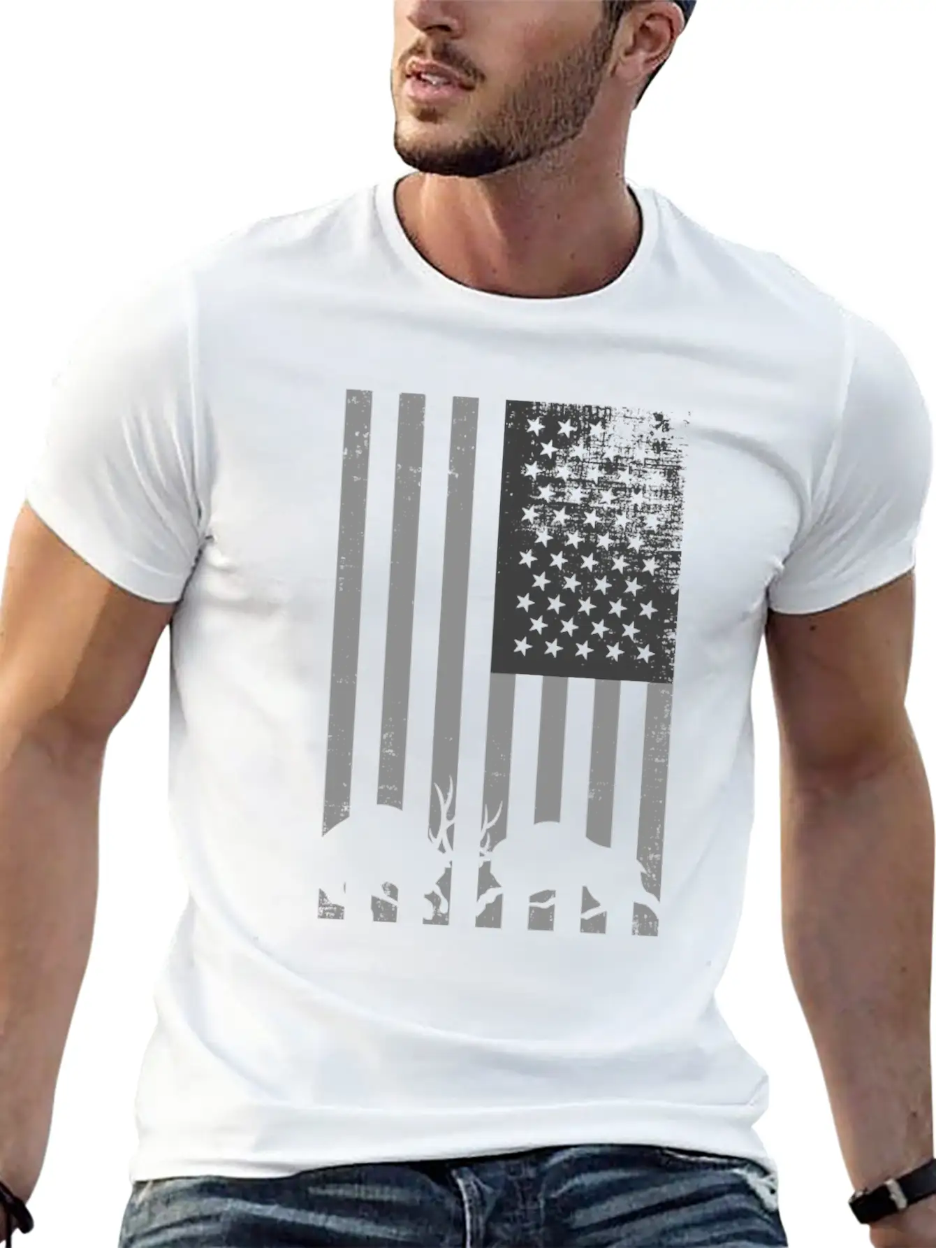 Black And White American Deer Hunting Shirt Classic Cotton Tee – Unisex Comfort For Any Season