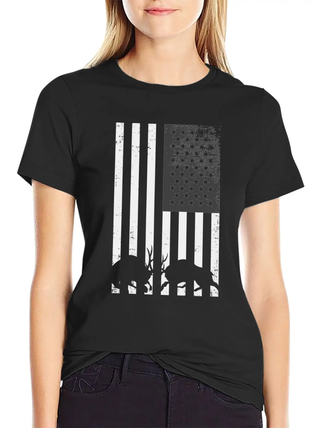 Black And White American Deer Hunting Shirt Classic Cotton Tee – Unisex Comfort For Any Season