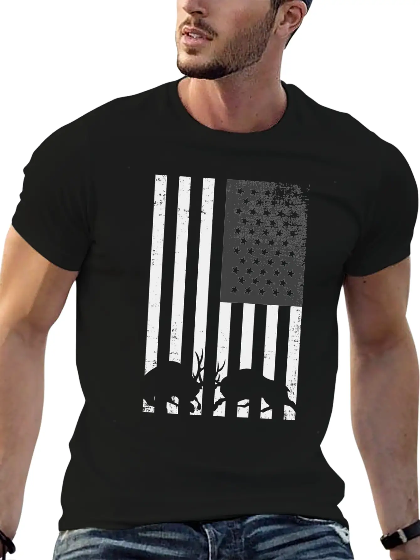 Black And White American Deer Hunting Shirt Classic Cotton Tee – Unisex Comfort For Any Season