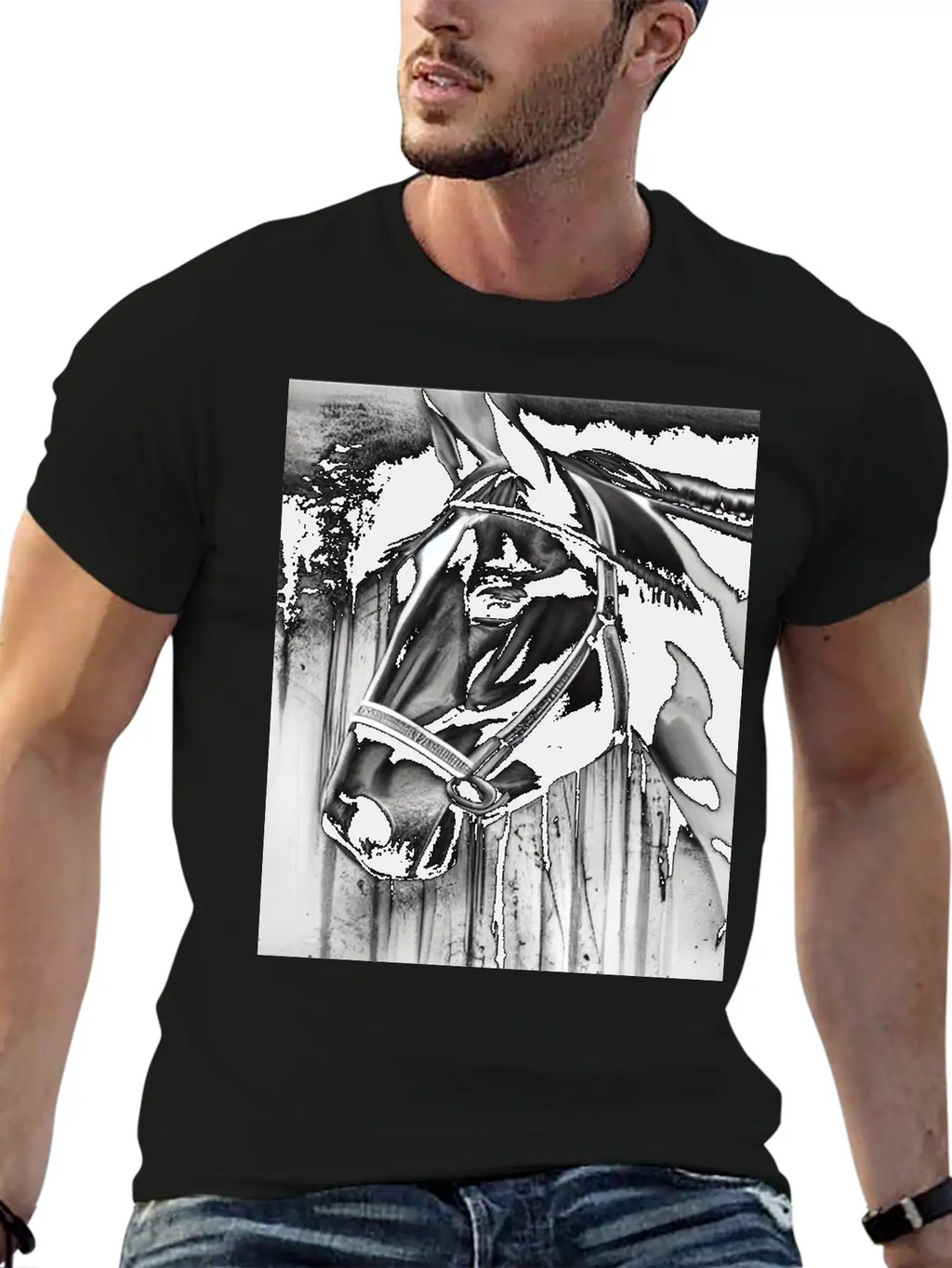 Black And White Horse Breathable Graphic T-Shirt – Perfect For Casual Days