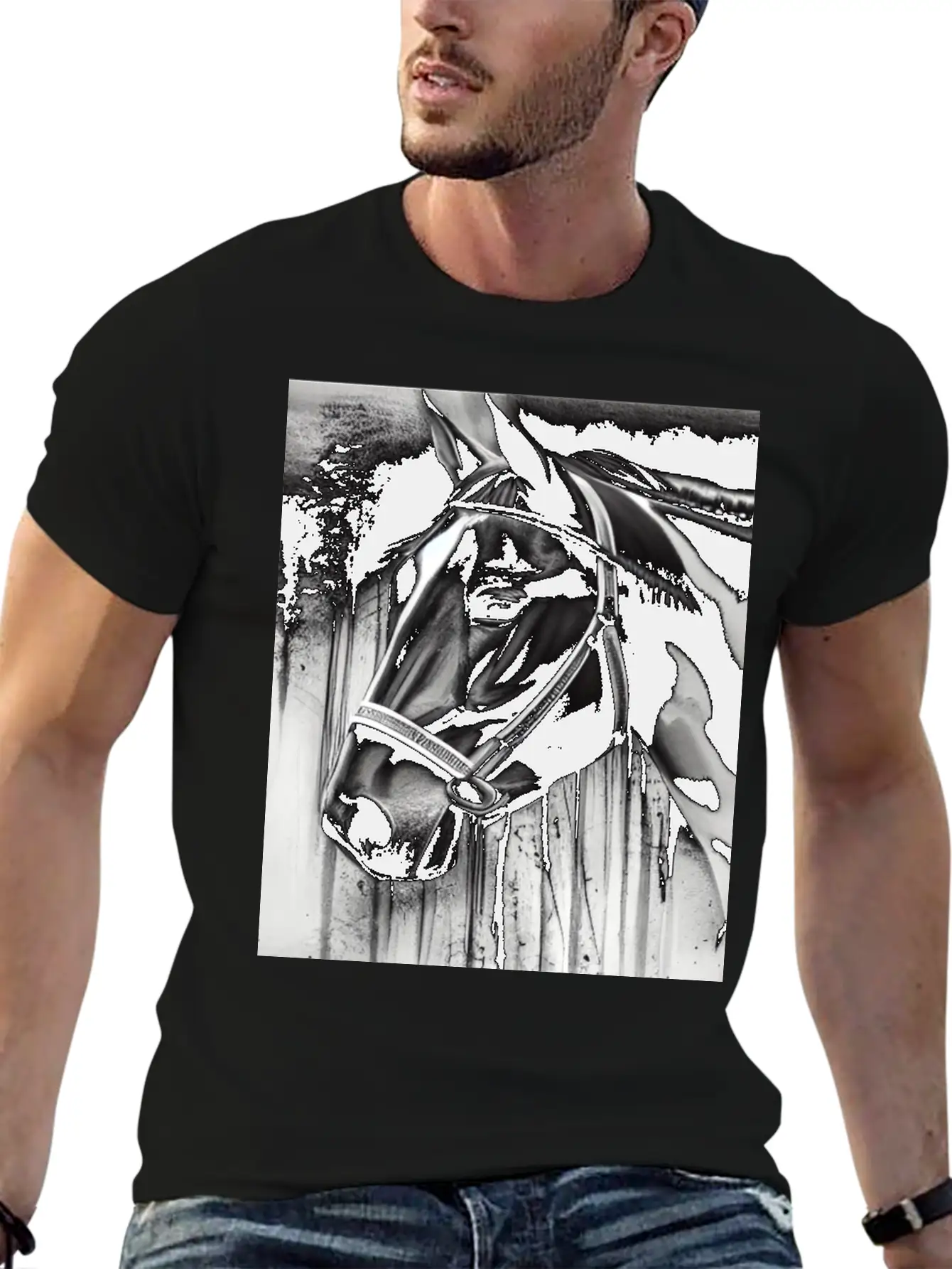 Black And White Horse Breathable Graphic T-Shirt – Perfect For Casual Days