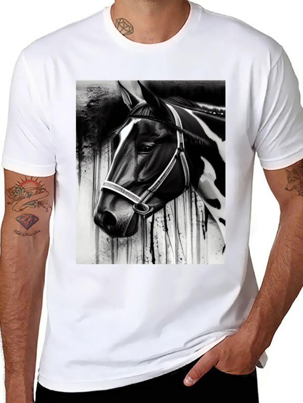Black And White Horse Breathable Graphic T-Shirt – Perfect For Casual Days