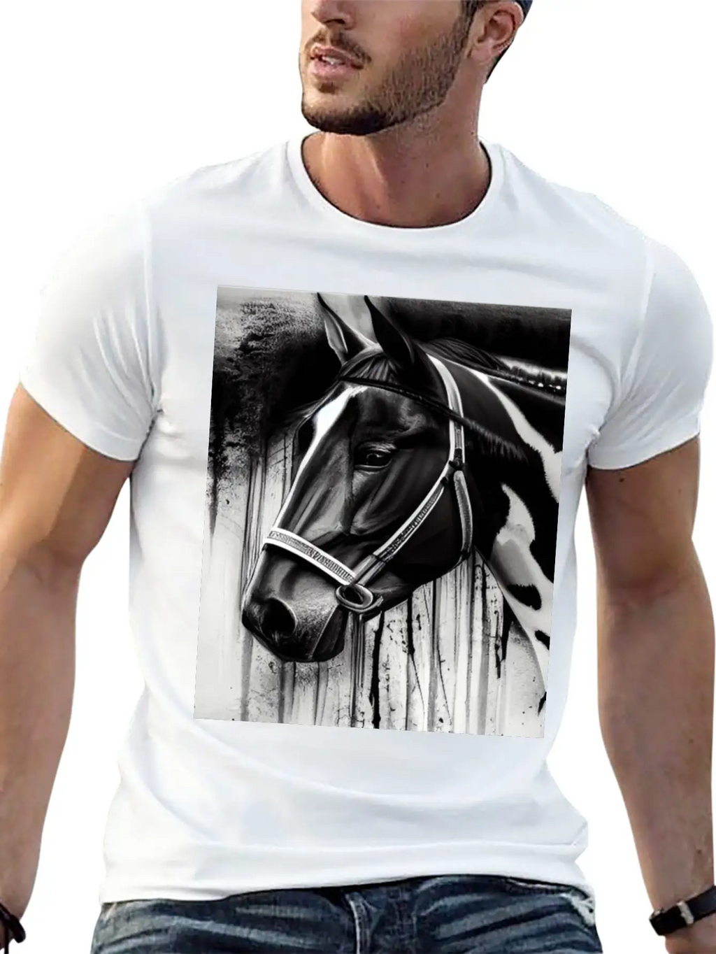 Black And White Horse Breathable Graphic T-Shirt – Perfect For Casual Days