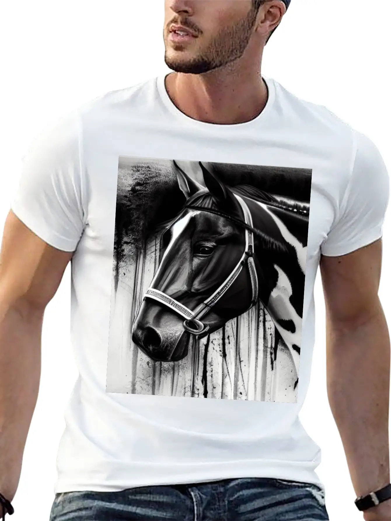 Black And White Horse Breathable Graphic T-Shirt – Perfect For Casual Days