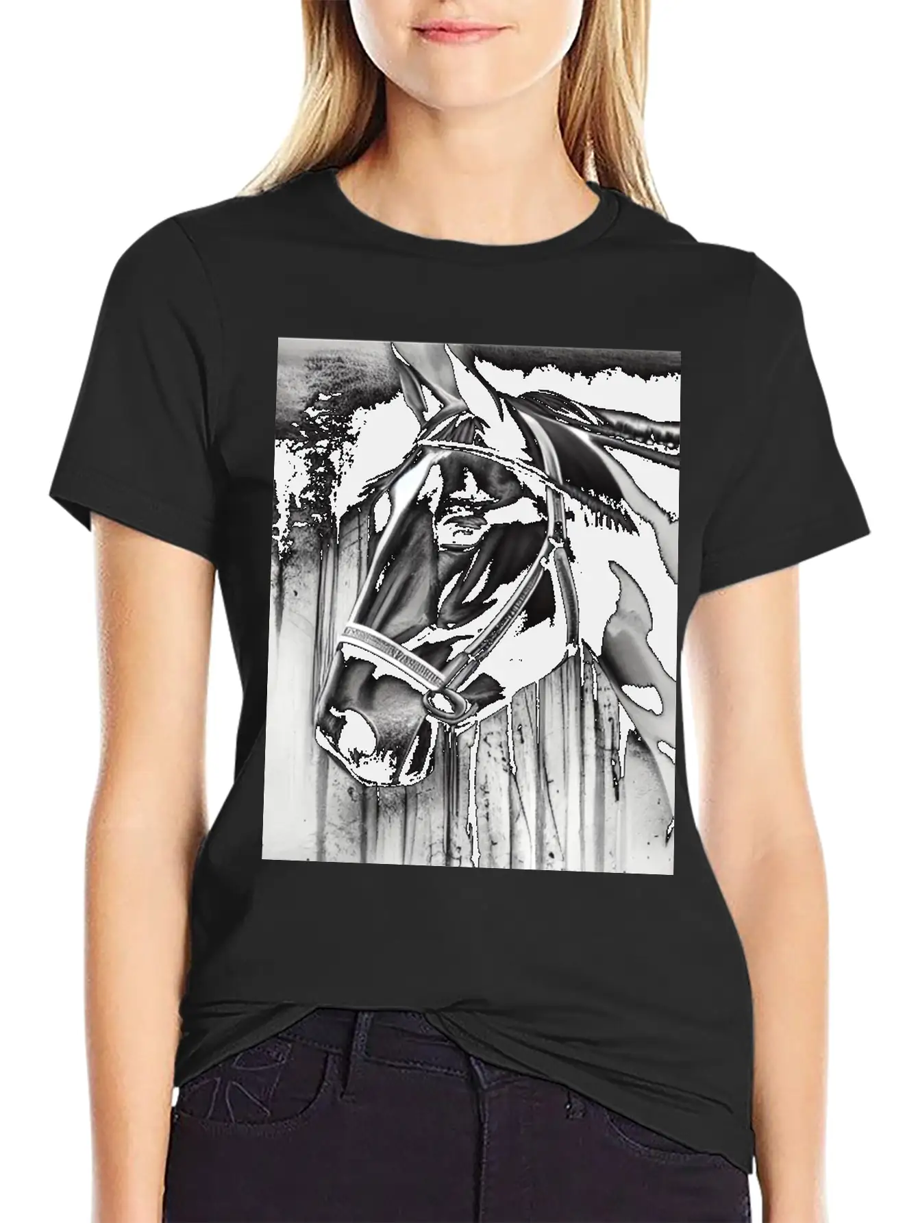 Black And White Horse Breathable Graphic T-Shirt – Perfect For Casual Days