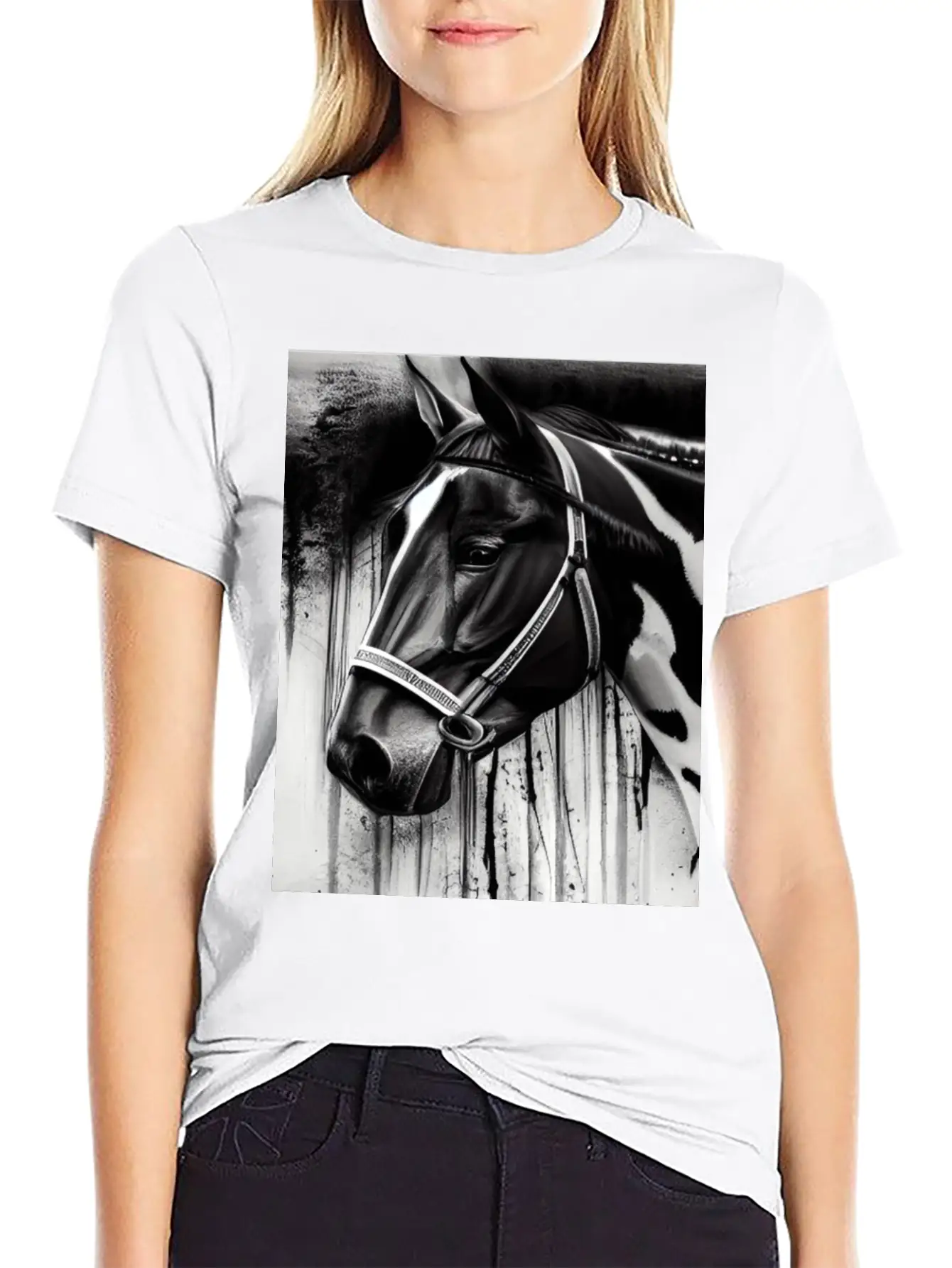 Black And White Horse Breathable Graphic T-Shirt – Perfect For Casual Days
