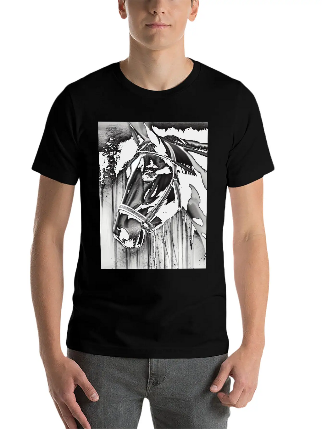 Black And White Horse Breathable Graphic T-Shirt – Perfect For Casual Days