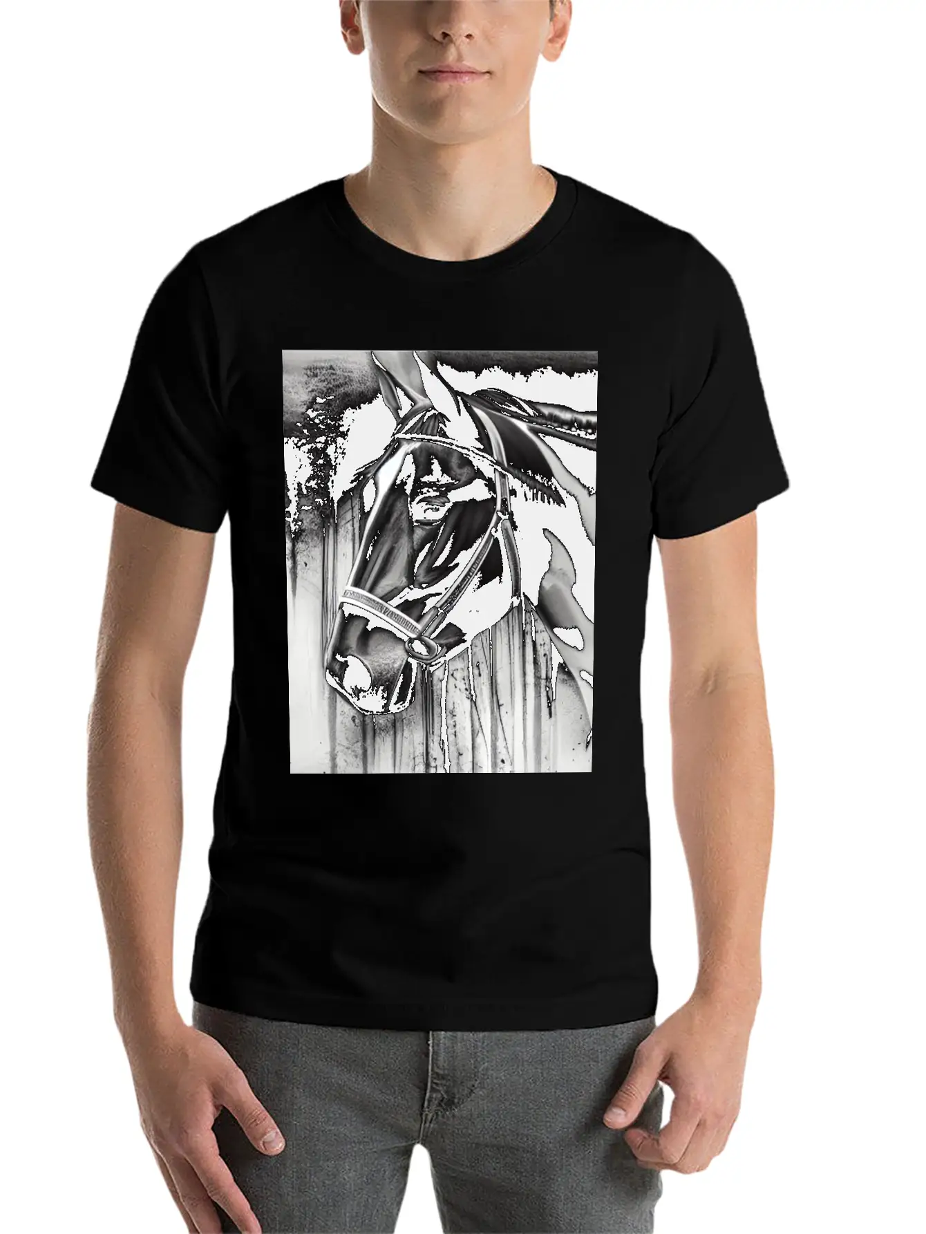 Black And White Horse Breathable Graphic T-Shirt – Perfect For Casual Days