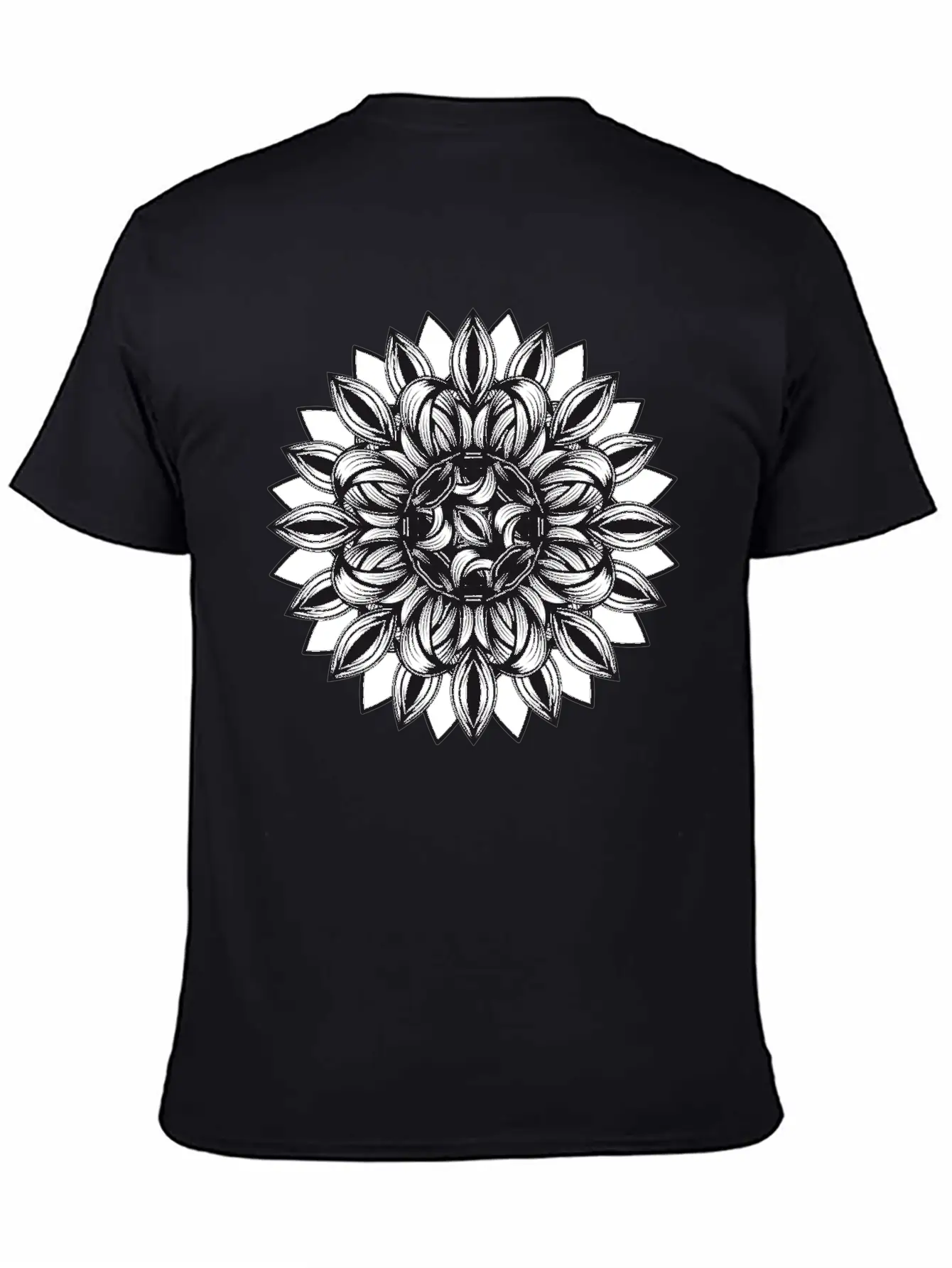 Black And White Tangled Flower Ornament Classic Cotton Tee – Unisex Comfort For Any Season
