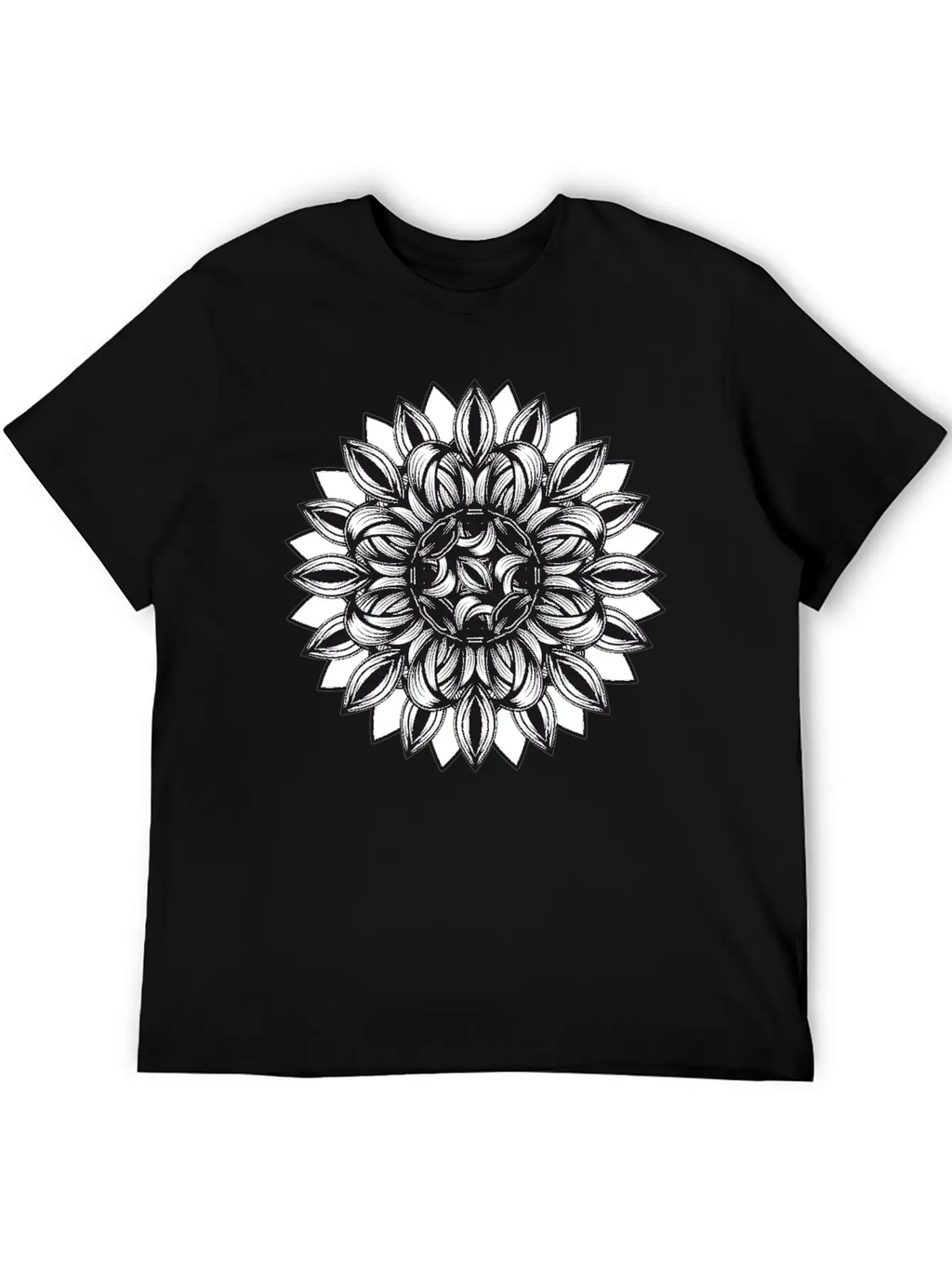 Black And White Tangled Flower Ornament Classic Cotton Tee – Unisex Comfort For Any Season