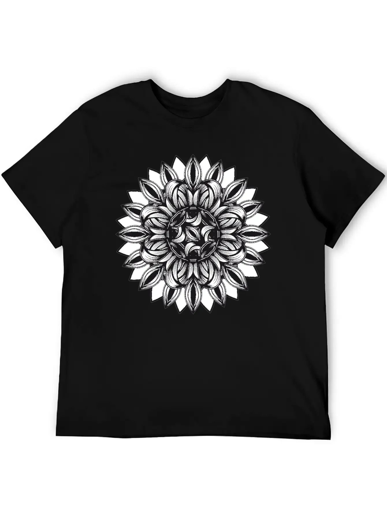 Black And White Tangled Flower Ornament Classic Cotton Tee – Unisex Comfort For Any Season