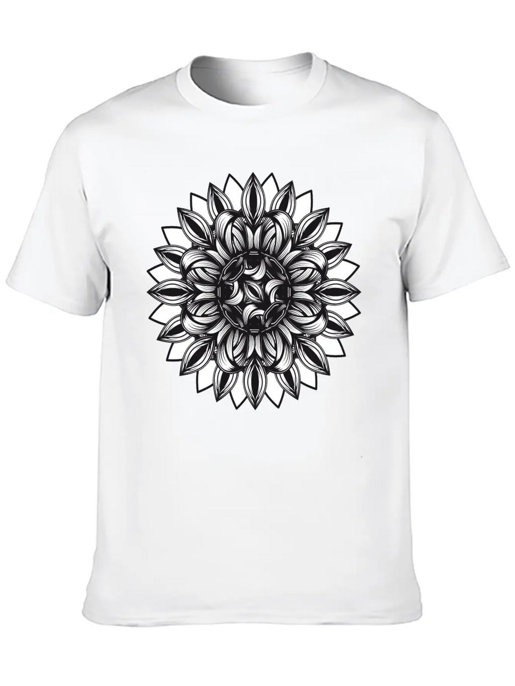 Black And White Tangled Flower Ornament Classic Cotton Tee – Unisex Comfort For Any Season