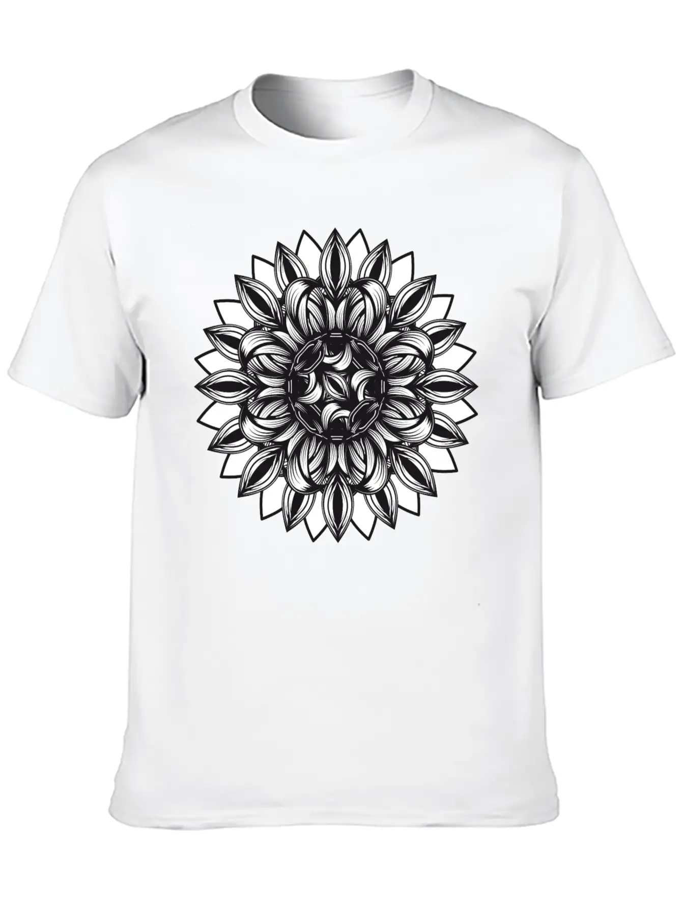 Black And White Tangled Flower Ornament Classic Cotton Tee – Unisex Comfort For Any Season