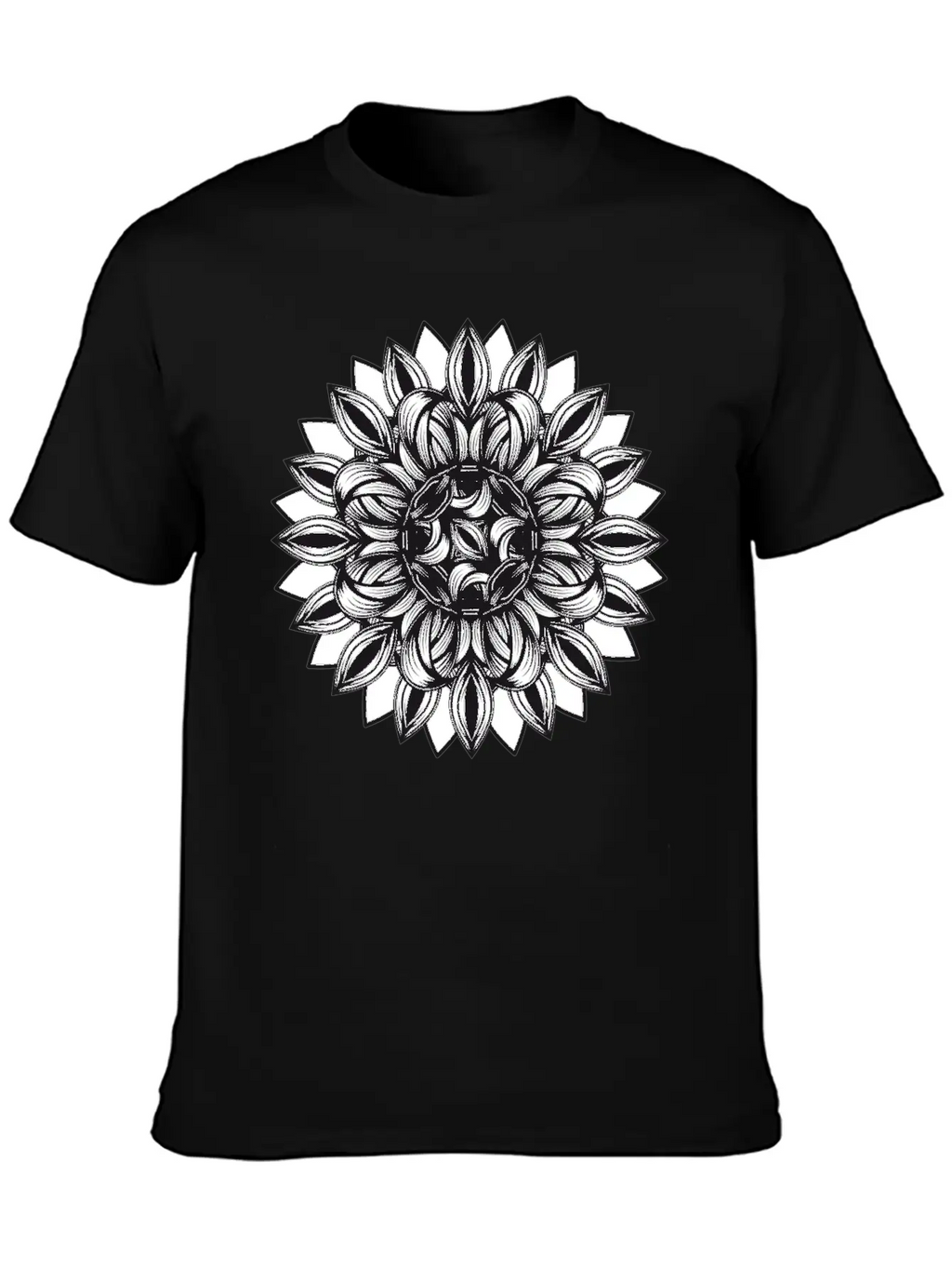 Black And White Tangled Flower Ornament Classic Cotton Tee – Unisex Comfort For Any Season