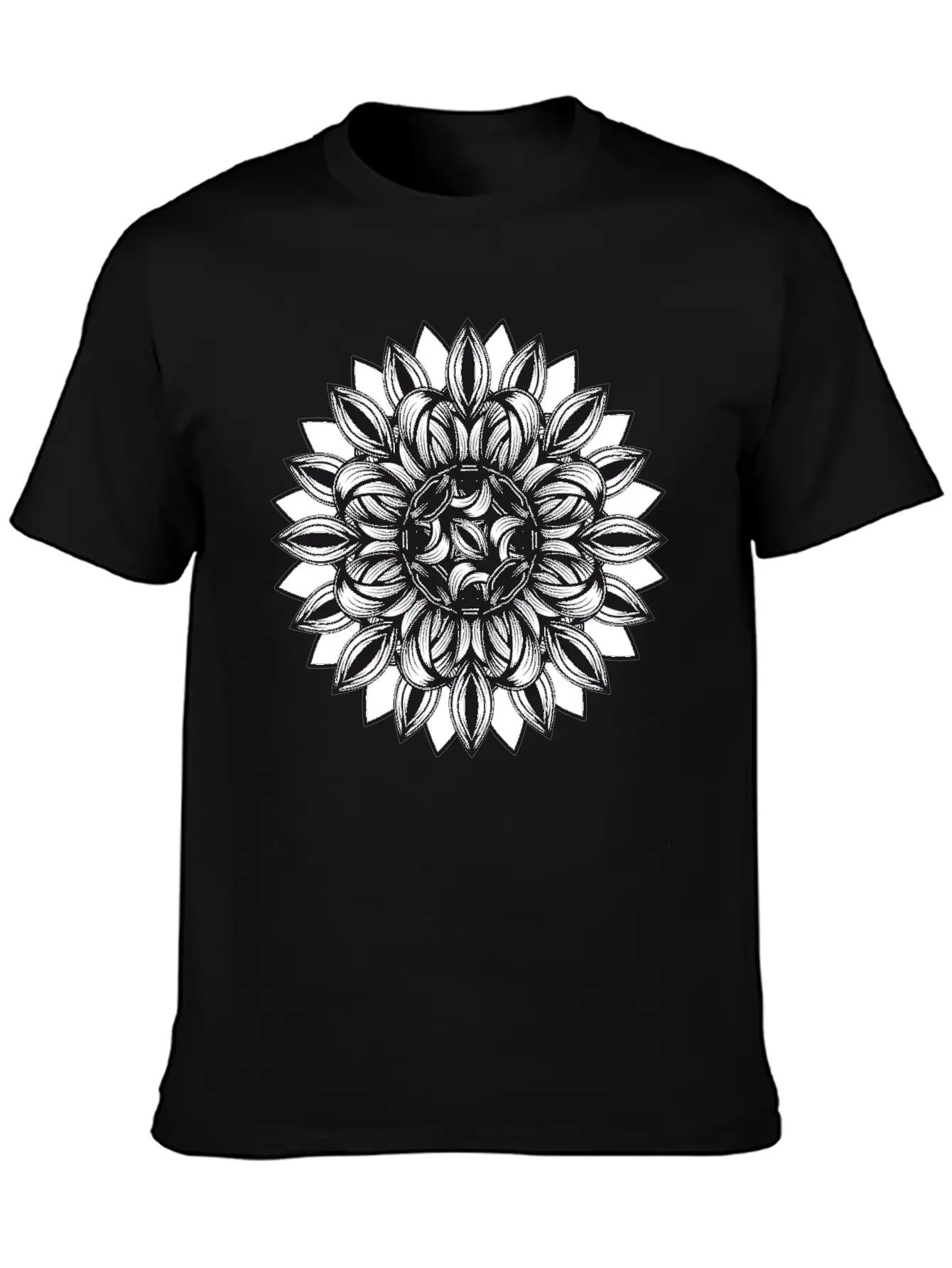 Black And White Tangled Flower Ornament Classic Cotton Tee – Unisex Comfort For Any Season