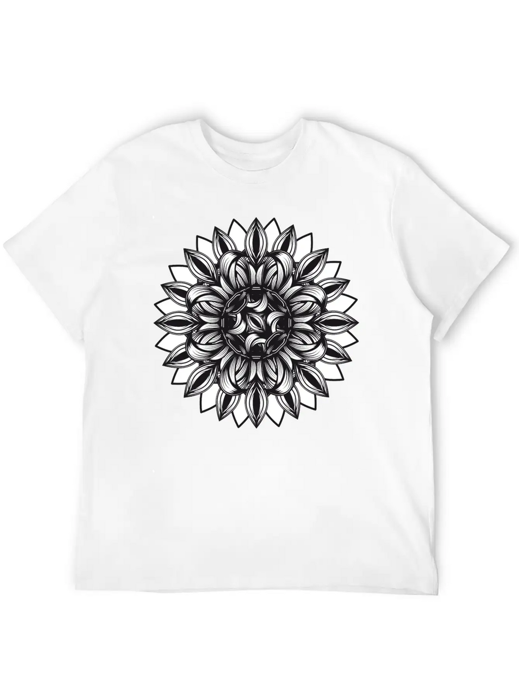 Black And White Tangled Flower Ornament Classic Cotton Tee – Unisex Comfort For Any Season