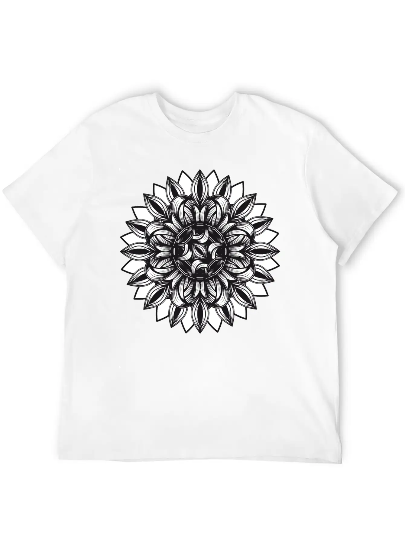 Black And White Tangled Flower Ornament Classic Cotton Tee – Unisex Comfort For Any Season