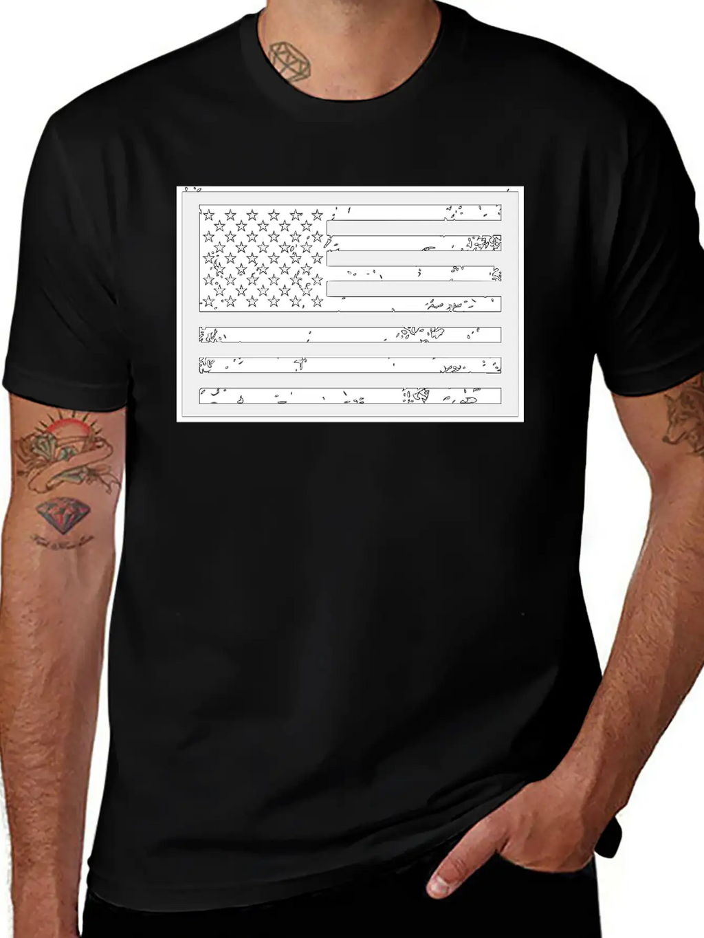 Black And White United States Of America Flag Relaxed Everyday Tee – Lightweight And Durable Cotton