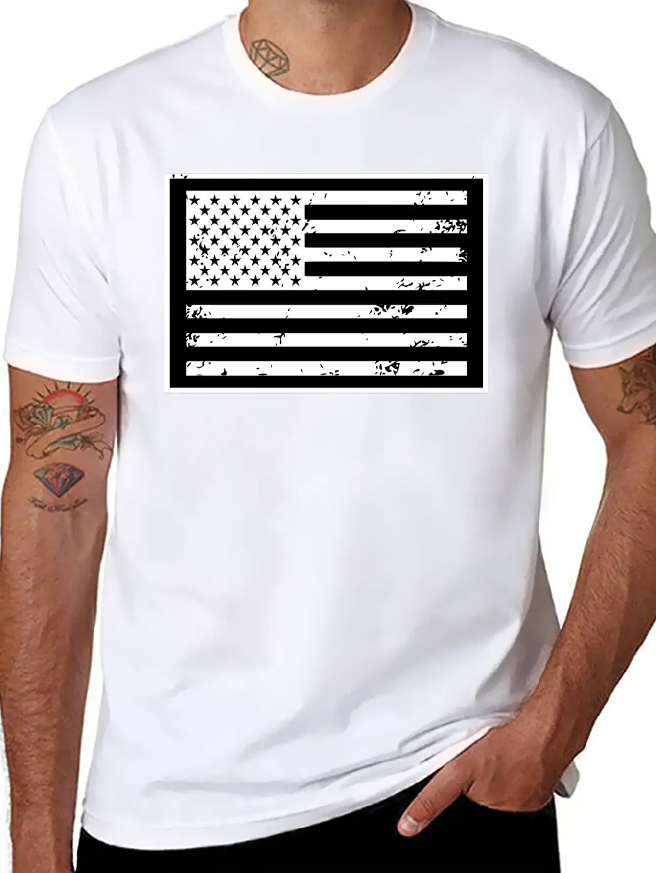 Black And White United States Of America Flag Relaxed Everyday Tee – Lightweight And Durable Cotton