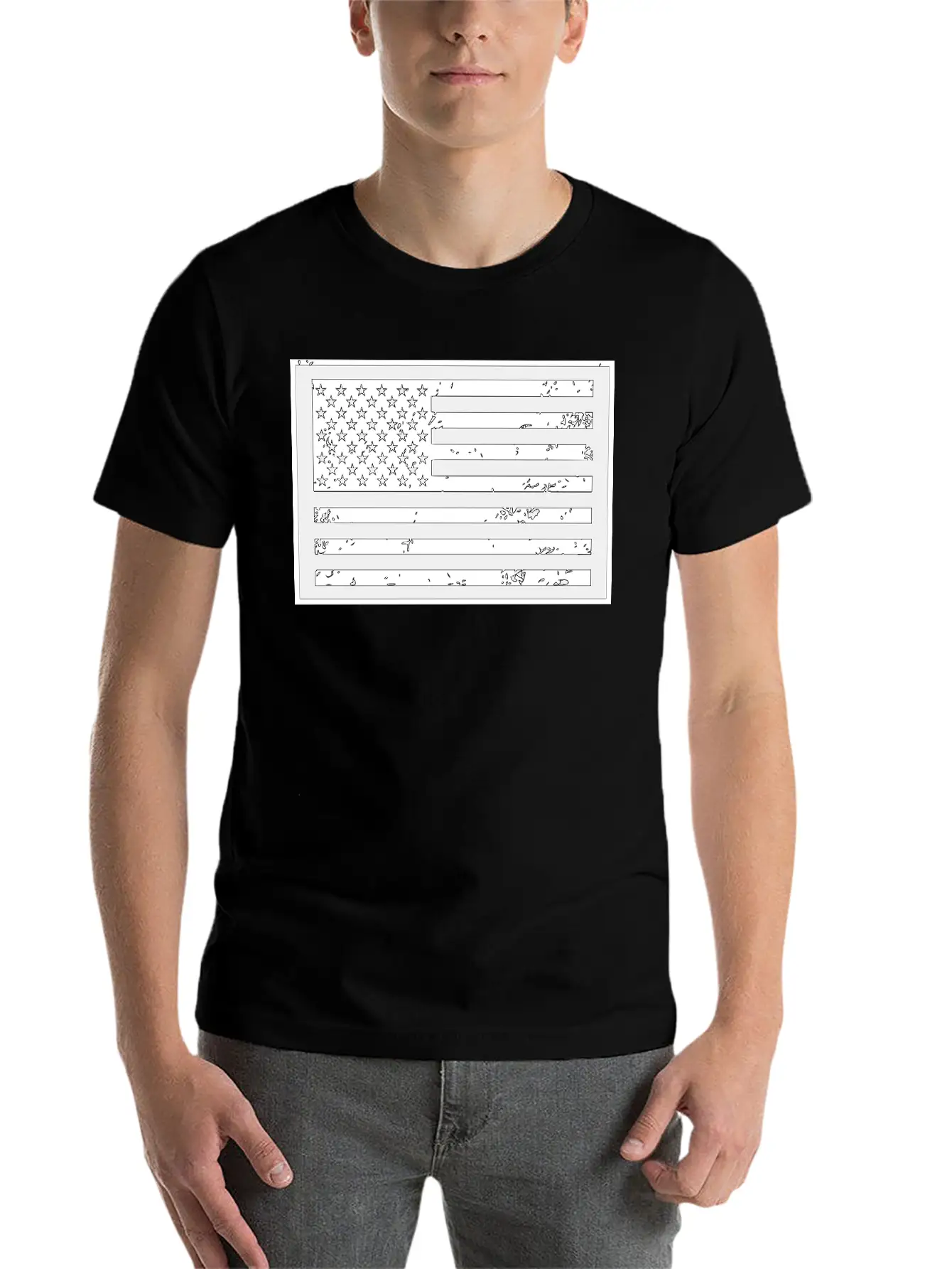 Black And White United States Of America Flag Relaxed Everyday Tee – Lightweight And Durable Cotton