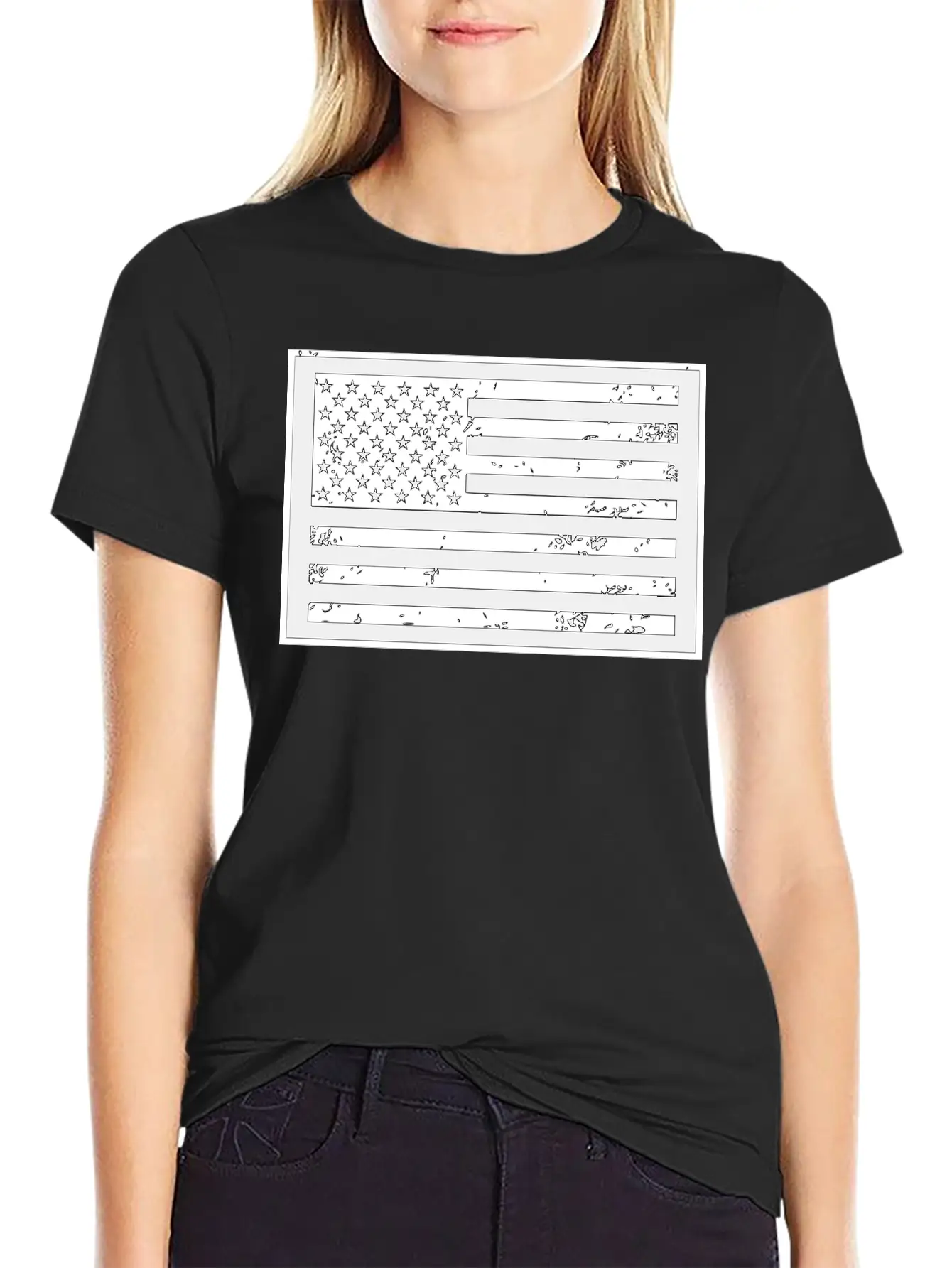 Black And White United States Of America Flag Relaxed Everyday Tee – Lightweight And Durable Cotton
