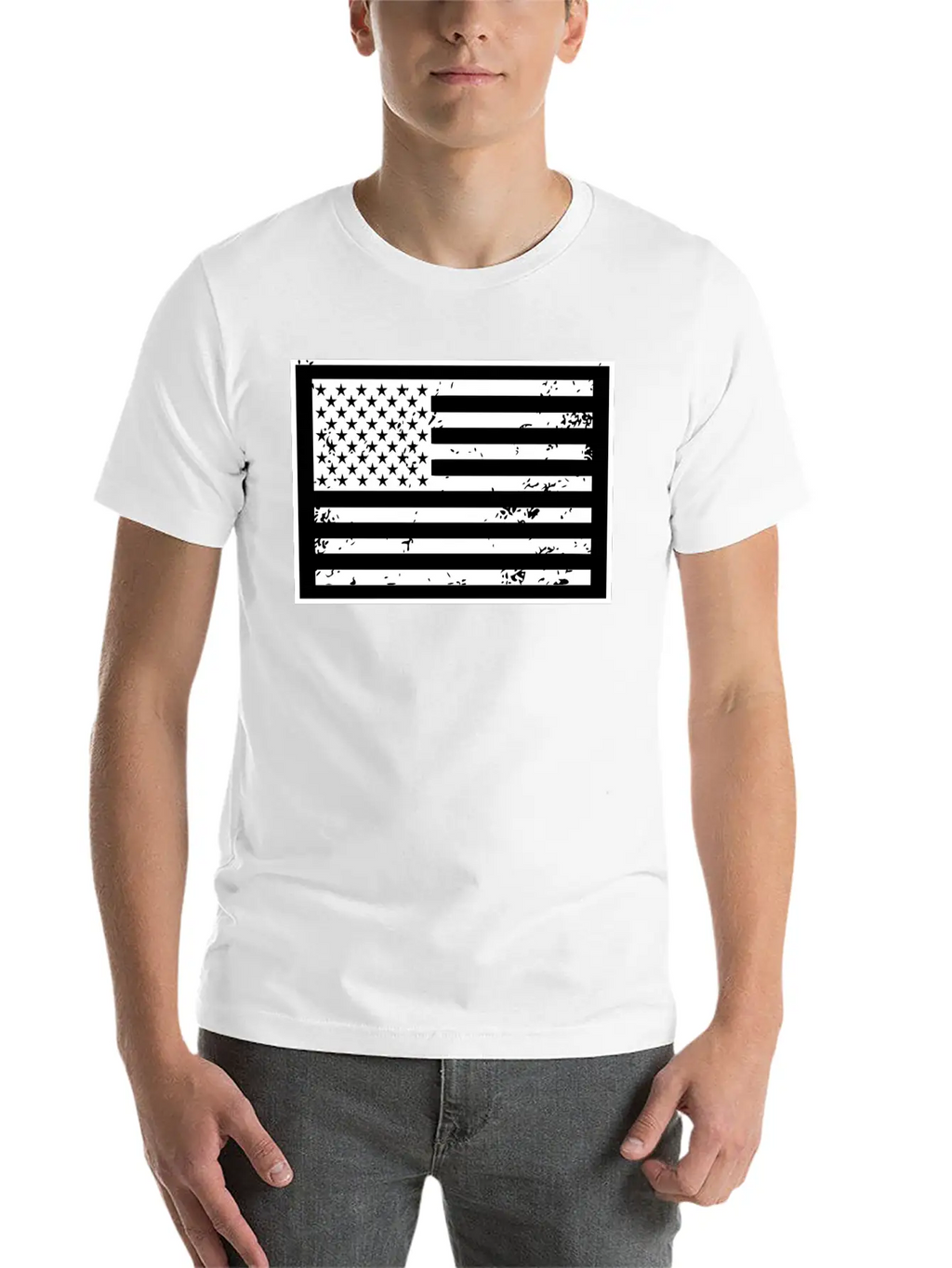 Black And White United States Of America Flag Relaxed Everyday Tee – Lightweight And Durable Cotton