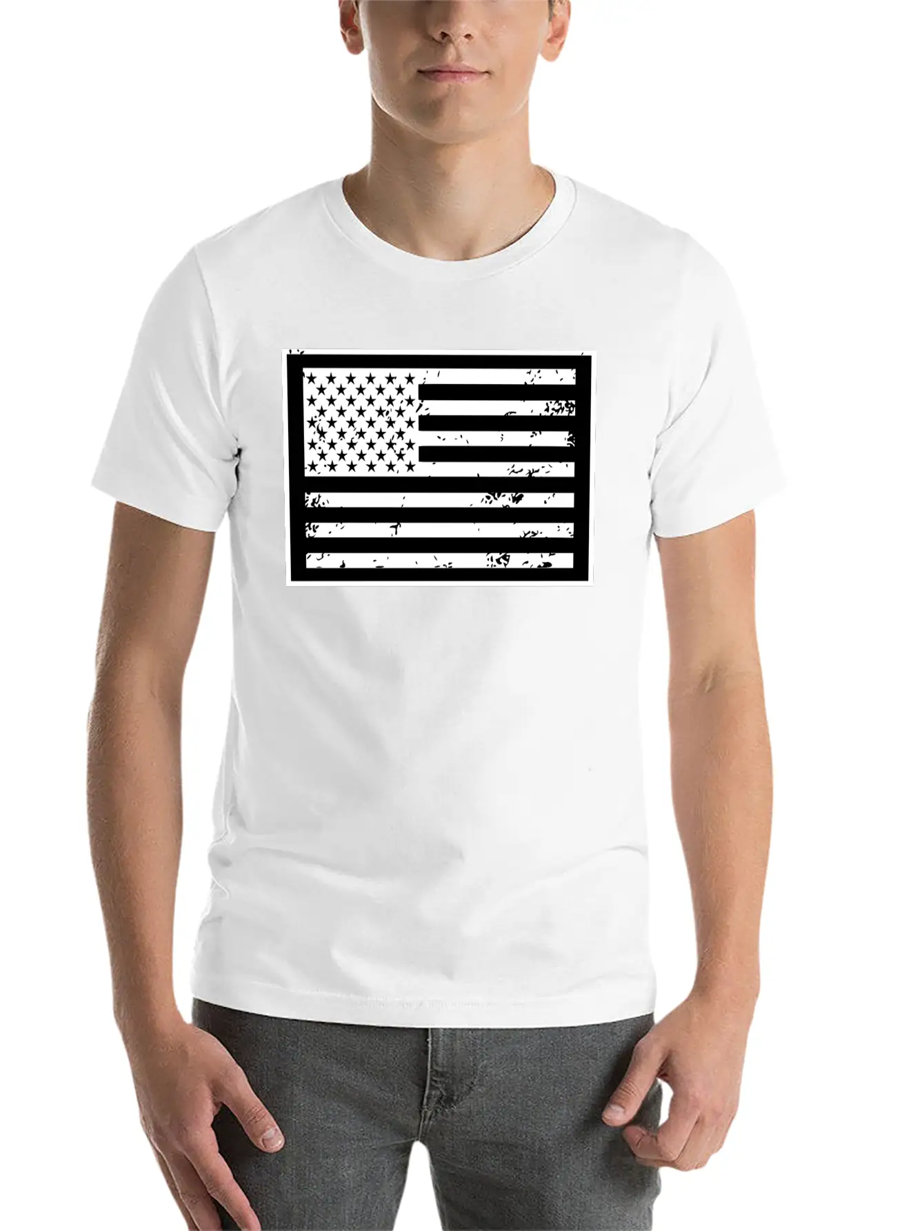 Black And White United States Of America Flag Timeless Short Sleeve Tee – Comfy And Minimalist Design